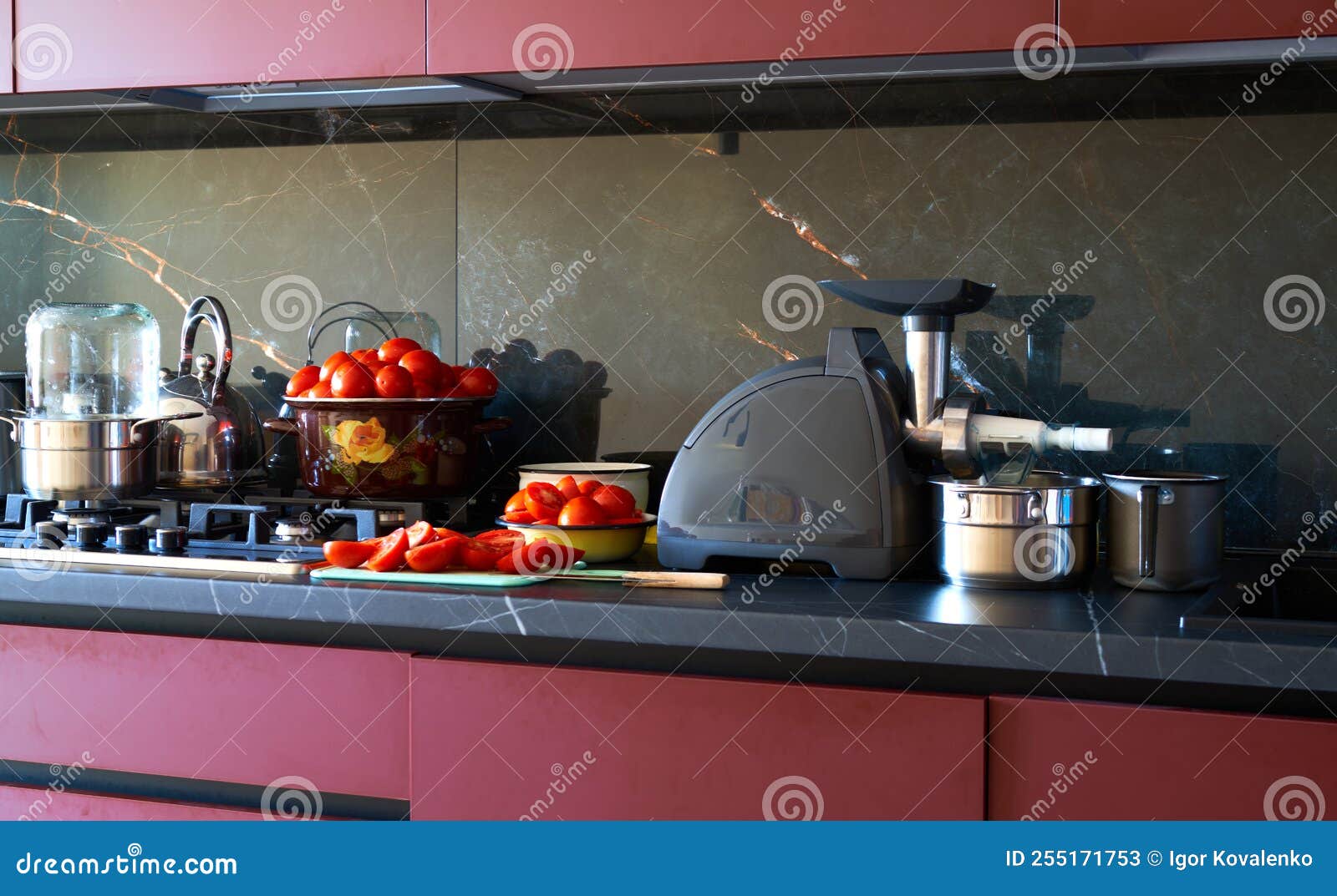 Cooking Tomato Juice in the Kitchen Vitamins Stock Image Image of