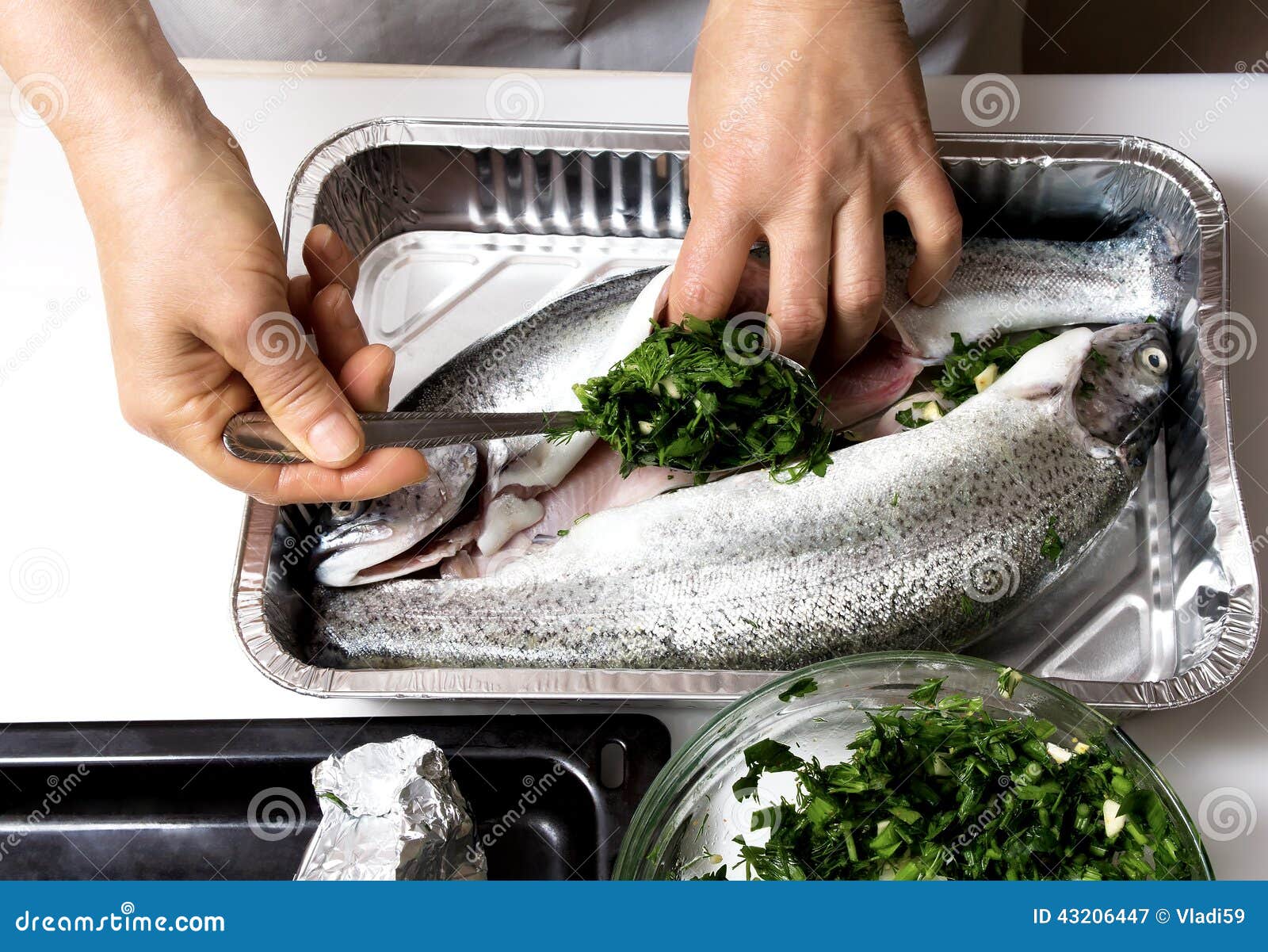Cooking trout in foil stock image. Image of aluminum 43206447