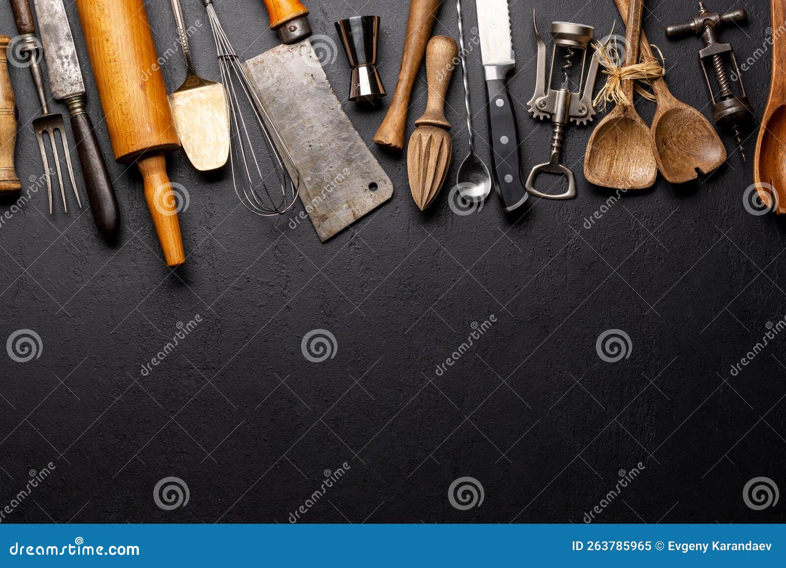 Cooking Utensils on Kitchen Table Stock Image Image of cooking, metal 263785965
