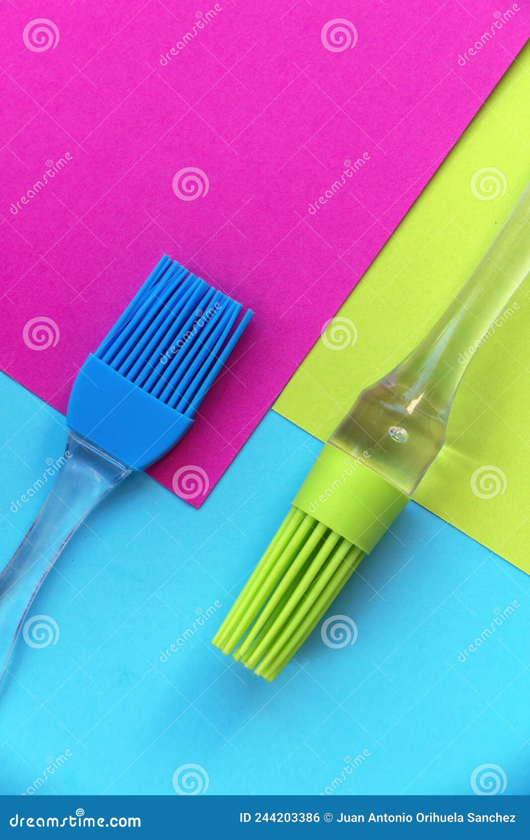 silicone brushes on bright colored geometric background