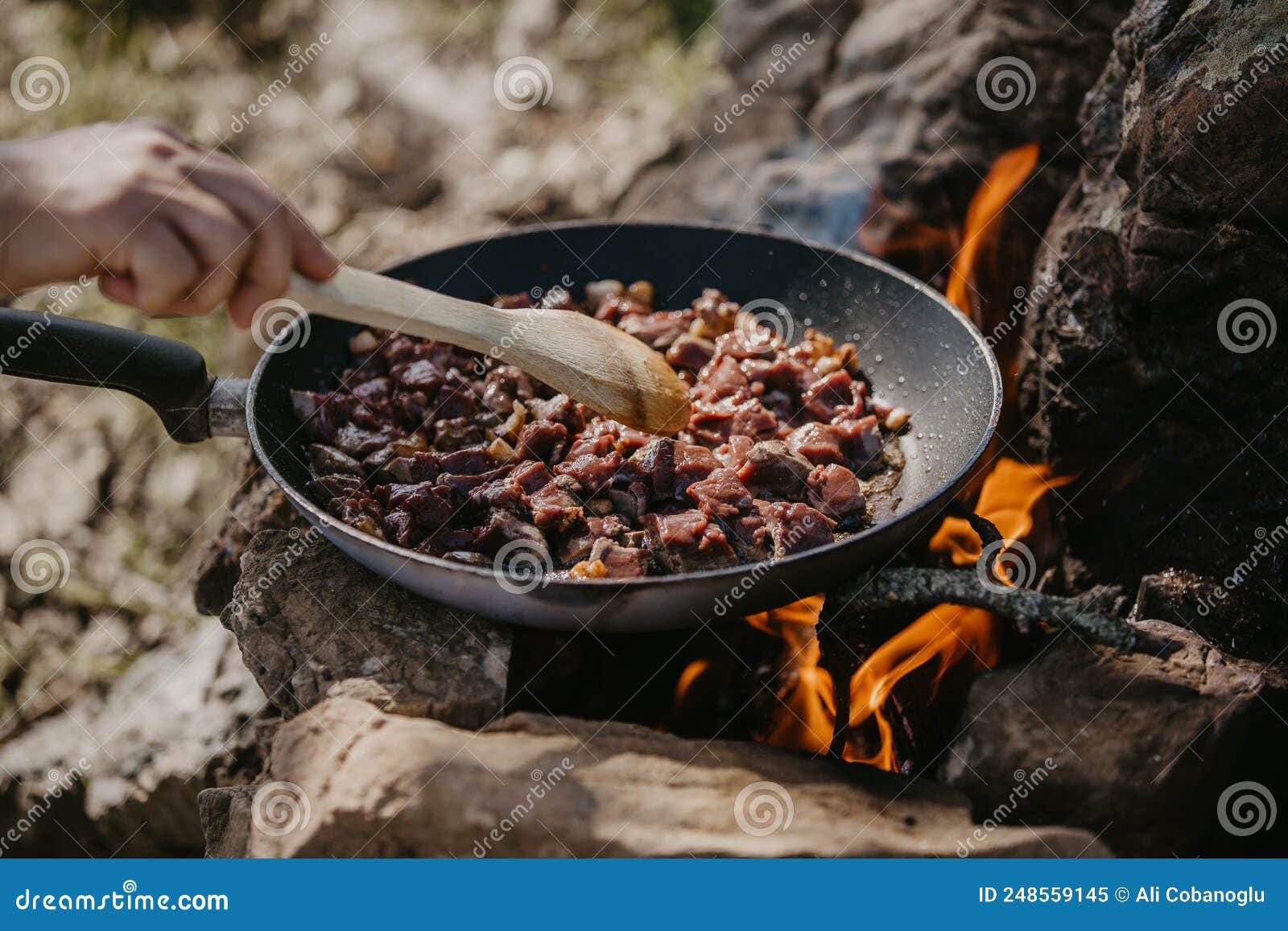 Cooking Veal Liver in Pan at Camp Stock Image Image of ingredient, gourmet 248559145