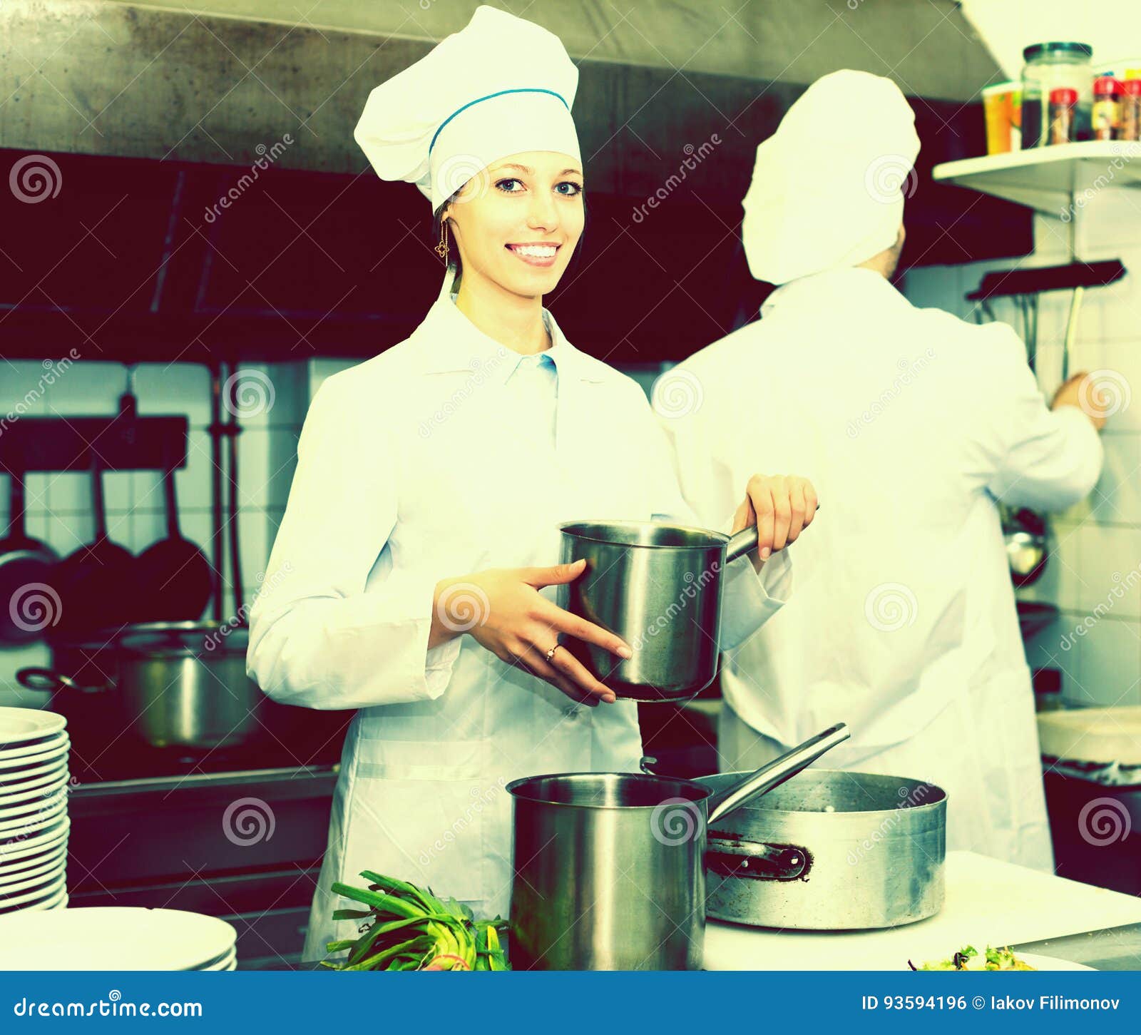 Cooks Cooking at Professional Kitchen Stock Photo Image of assistant