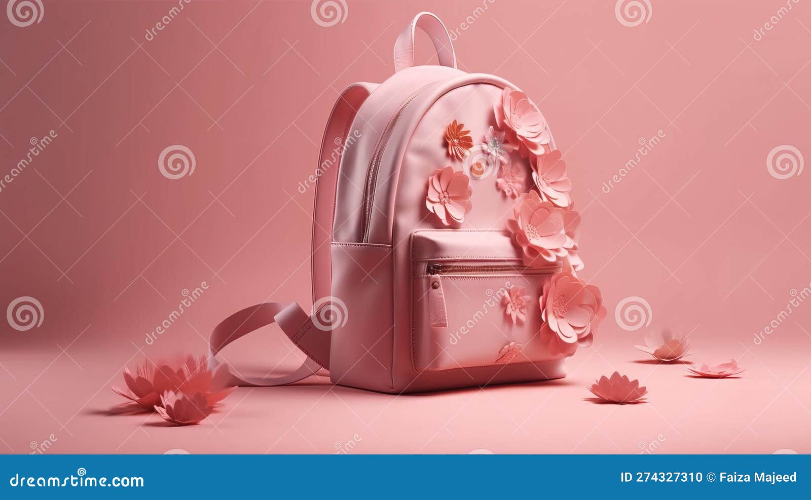 cool artistic generic leather pink gilrs backpack with decotative flowers