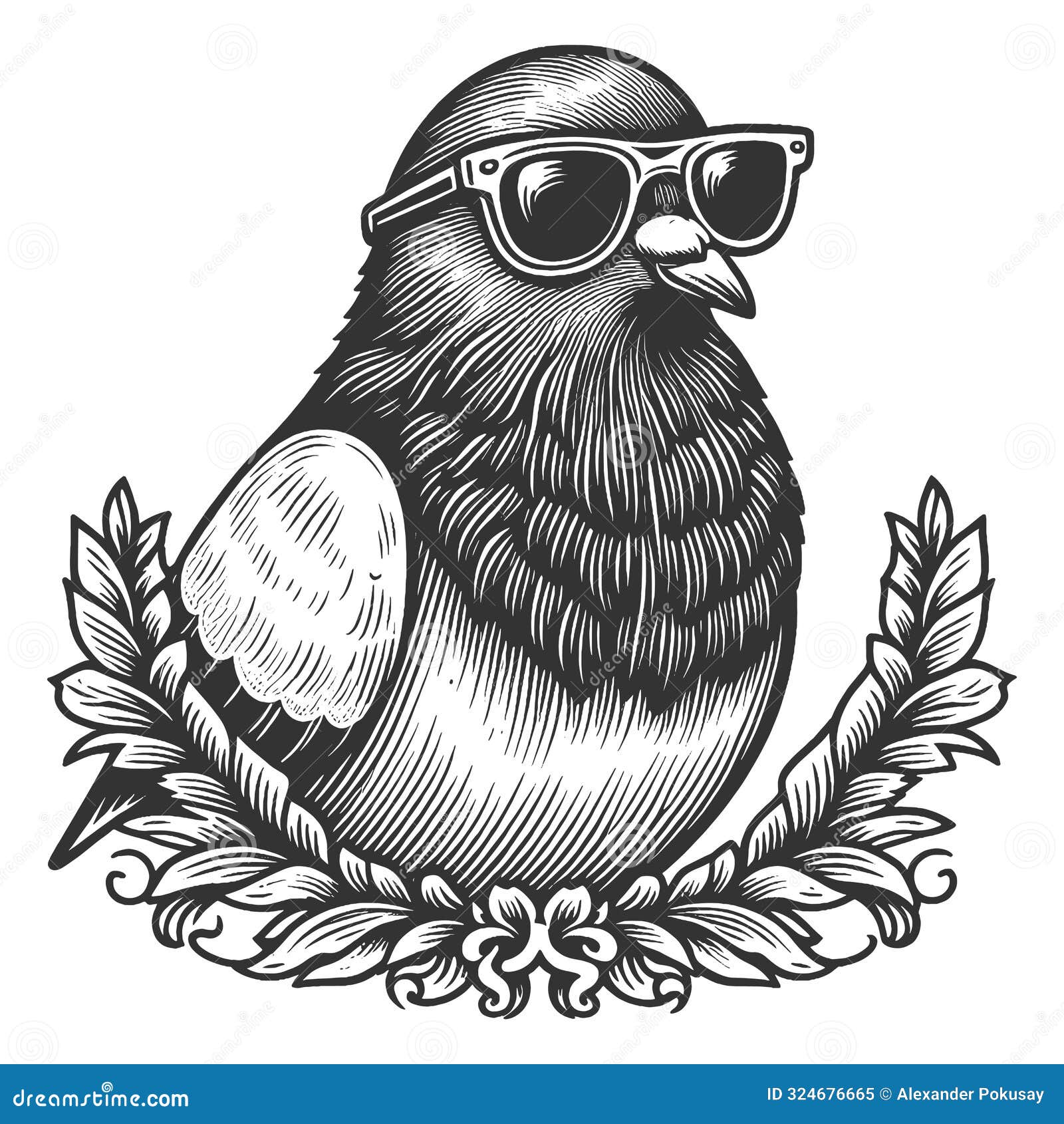 cool bird wearing sunglasses engraving 