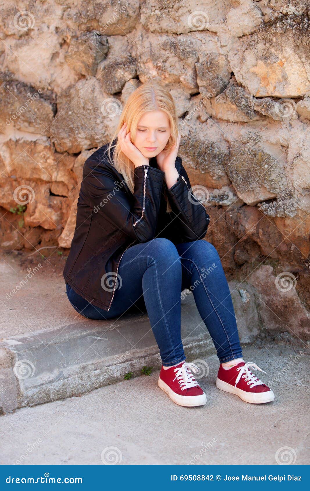 Cool Blonde Girl Sitting Outdoor Stock Photo - Image of natural, face ...