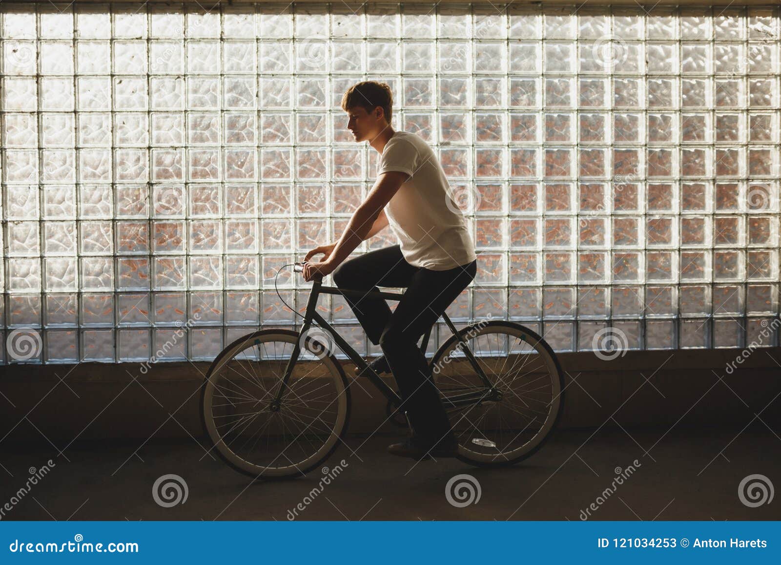 Cool Boy Riding Classic Bicycle and Looking Straight. Young Man in ...