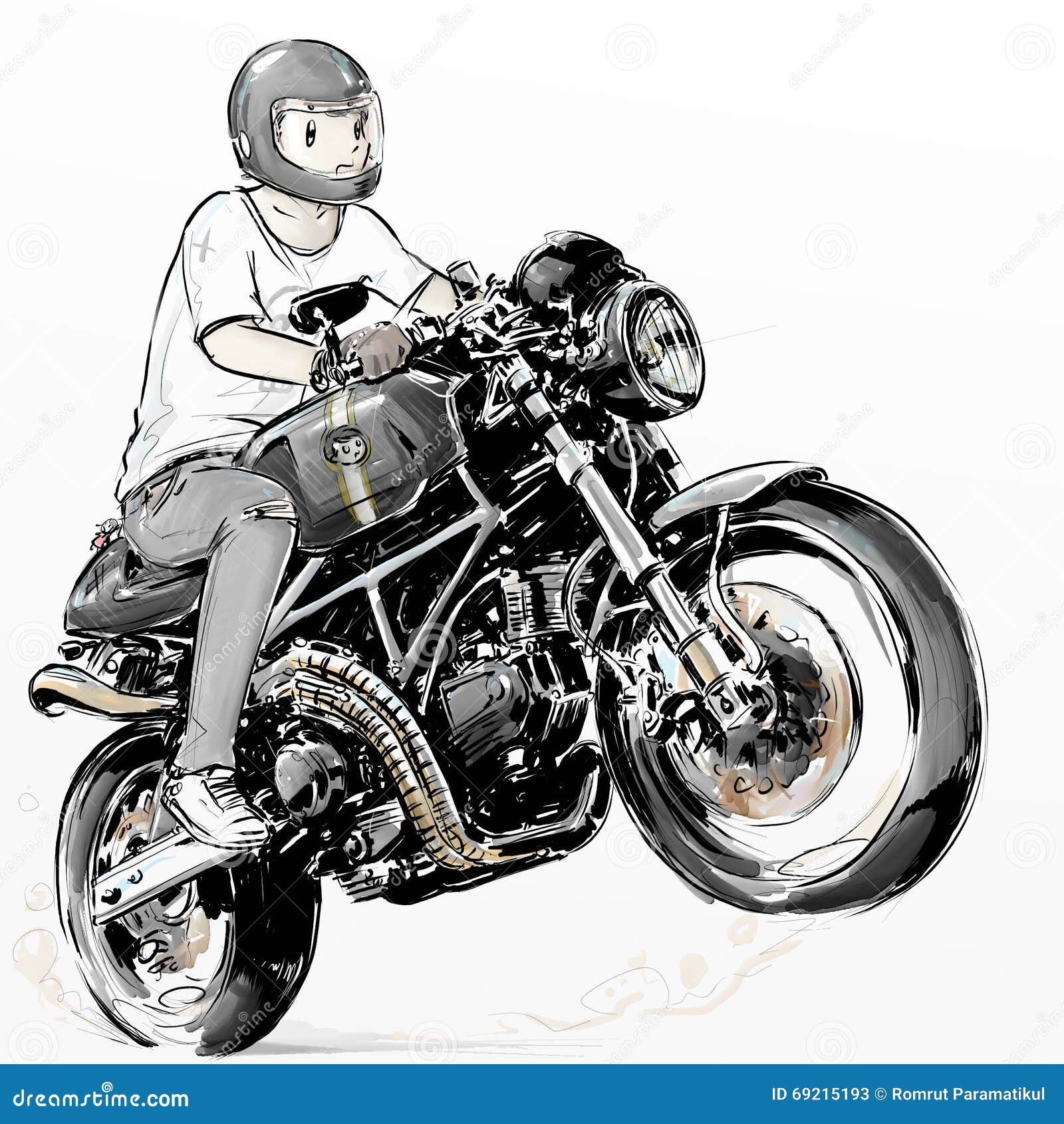 Cool Boy Riding His Cafe Racer Carbon Fiber Motorcycle ...