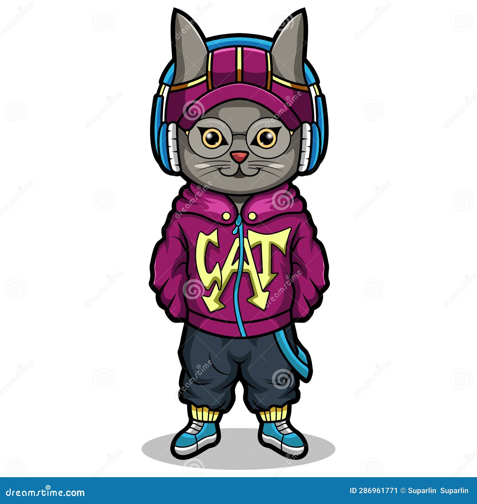 Cool Cat with Headphones Mascot Stock Illustration Illustration of baby, clothing 286961771