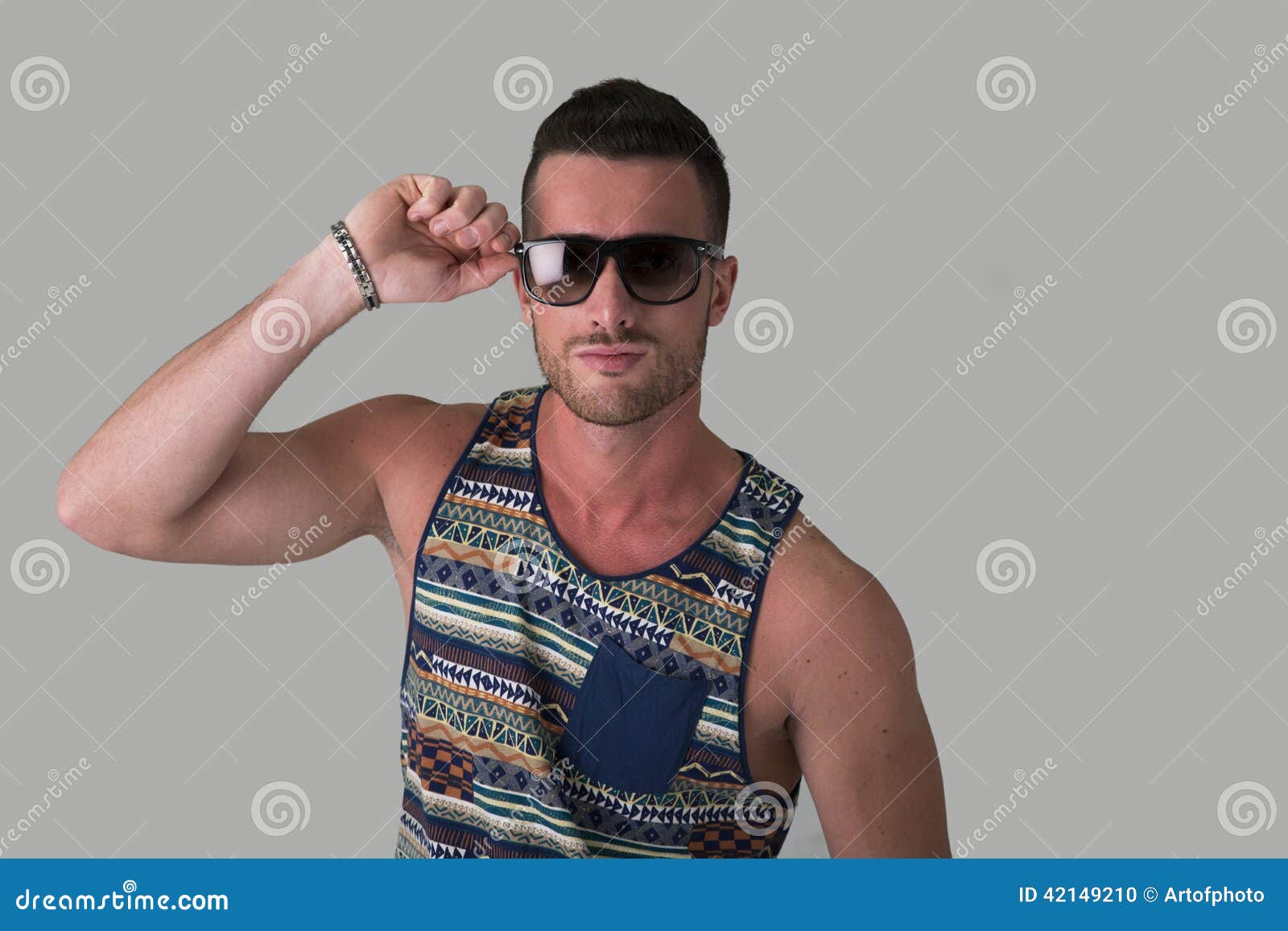 Cool Confident Young Man with Sunglasses and Tank-top Stock Photo ...