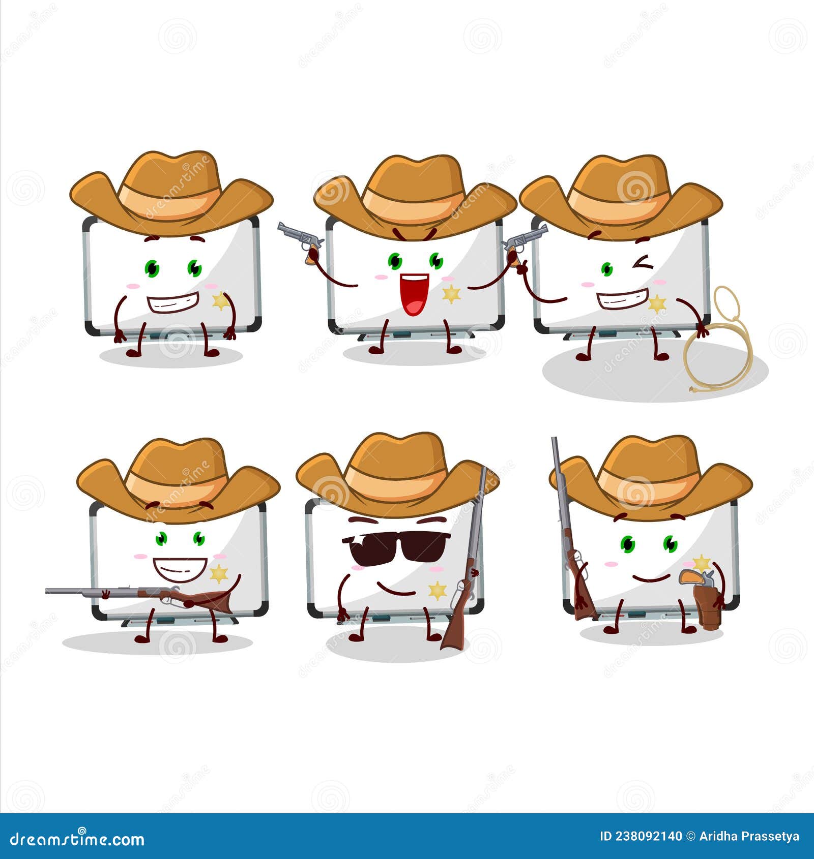 Cool Cowboy White Board Cartoon Character with a Cute Hat Stock Vector