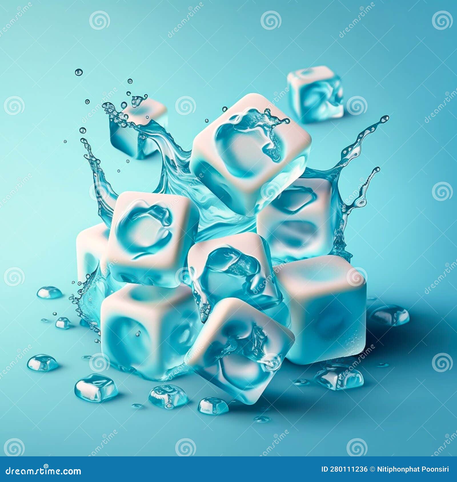 Cool Cubes of Ice Ready To Serve. Cold Square Ice Cubes with Various ...