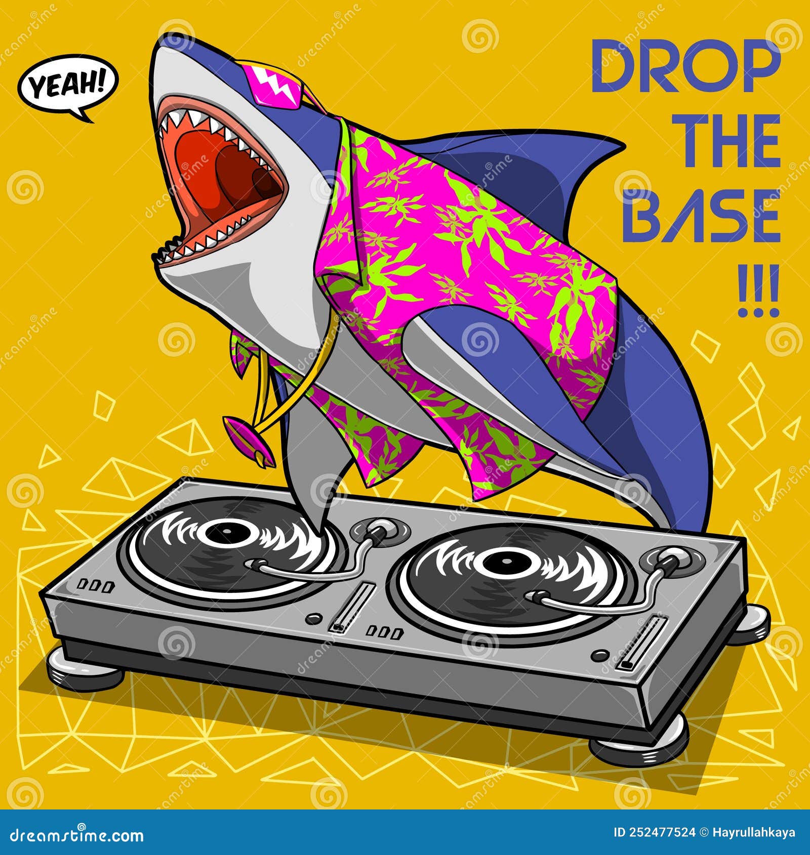 Cool Dj Shark Tee Graphic Set Drop the Beat Slogan Wall Art Pyjamas