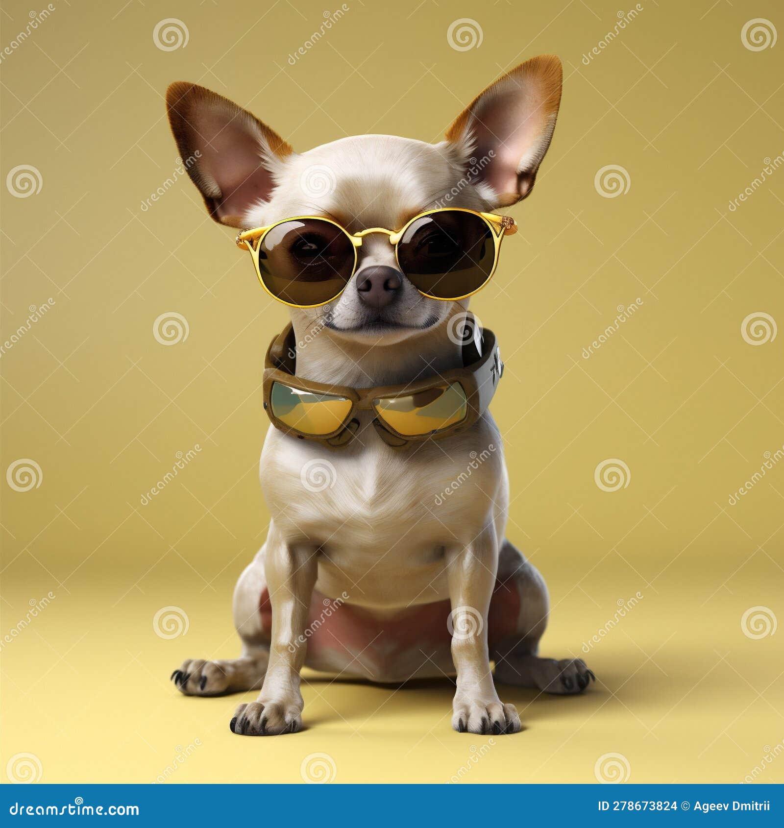 dog animal glasses background copy portrait pet cute yellow chihuahua puppy space. generative ai.
