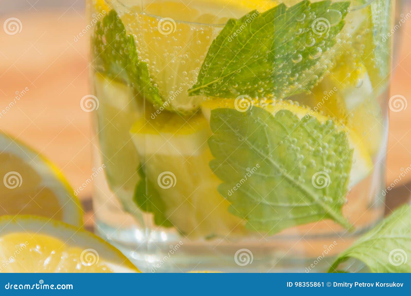 Cool Drink Water with Lemon and Mint, Closeup. Stock Image Image of