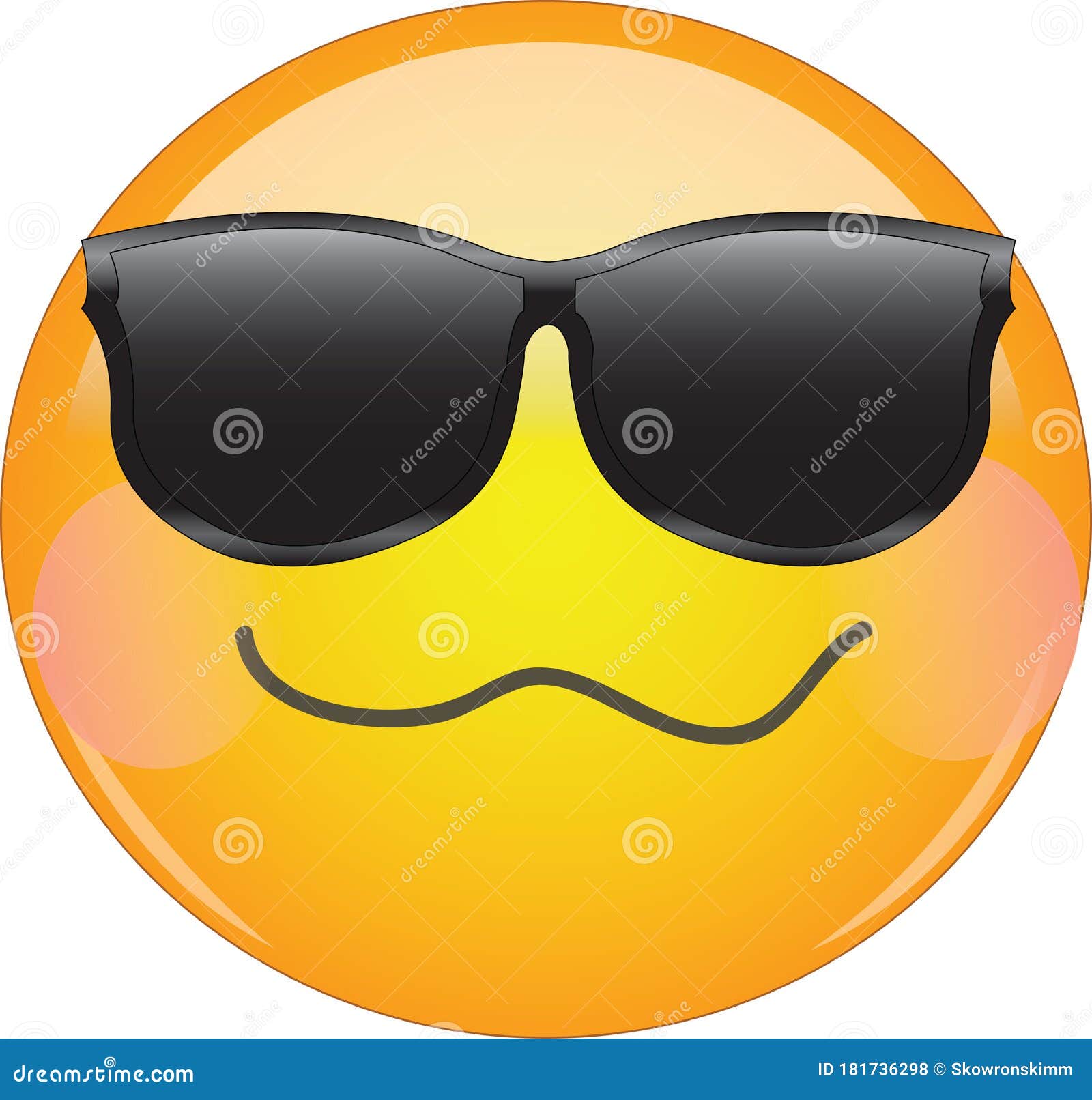 cool drunken blushing emoji. yellow face emoticon wearing sunglasses with a crumpled mouth, and blush on cheeks expressing drunken