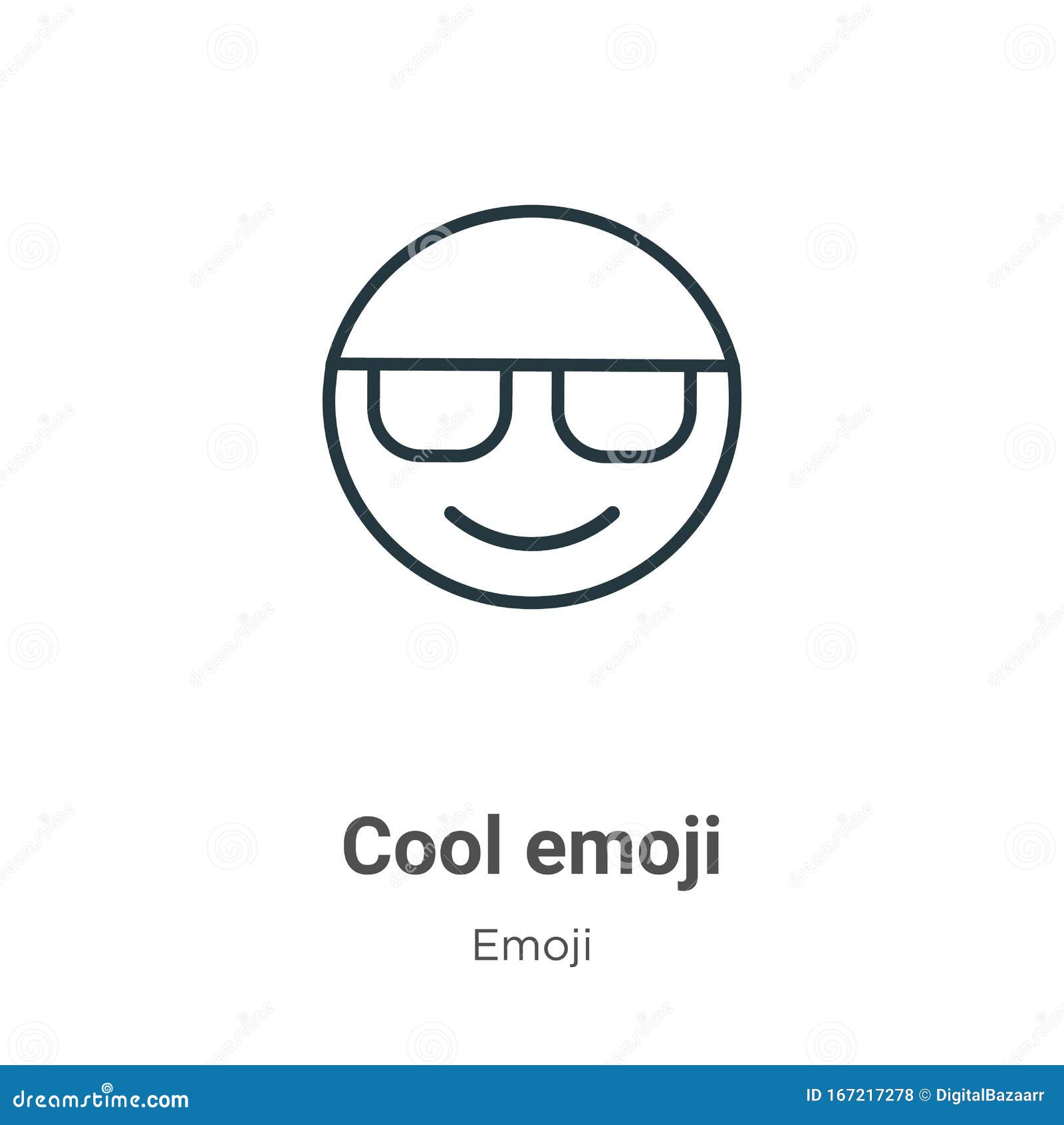 Cool Emoji Outline Vector Icon. Thin Line Black Cool Emoji Icon, Flat