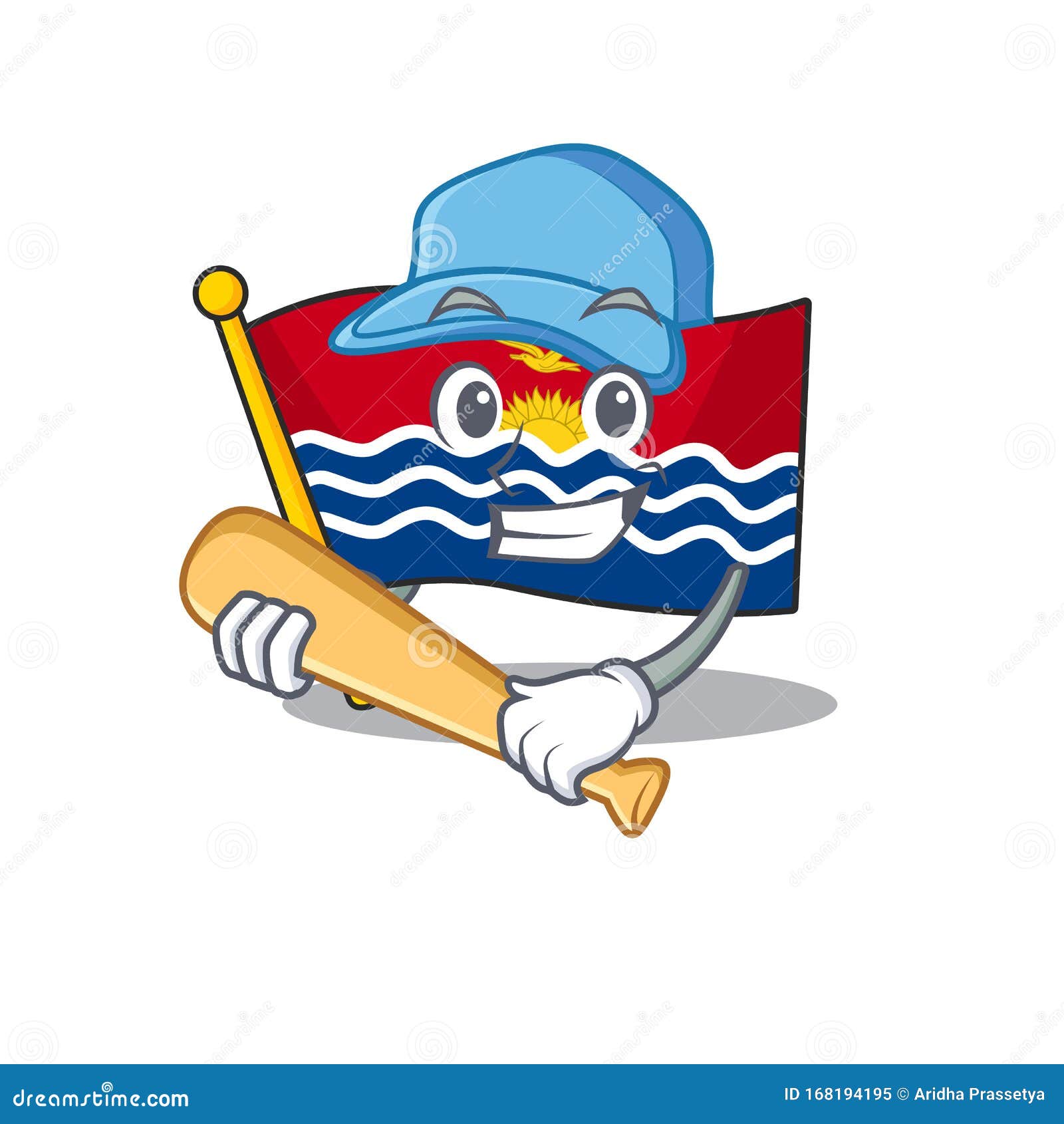 Cool Flag Kiribati Scroll Cartoon Character Design with Baseball Stock