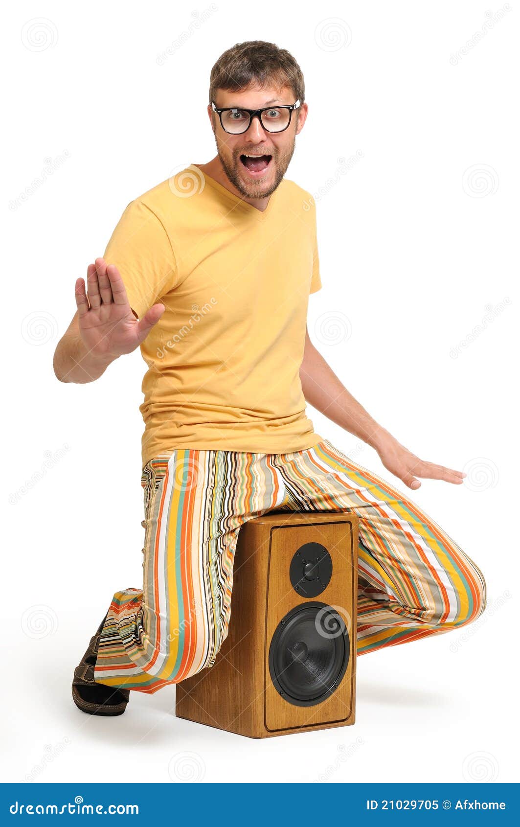 cool funny dude dancing on the speaker