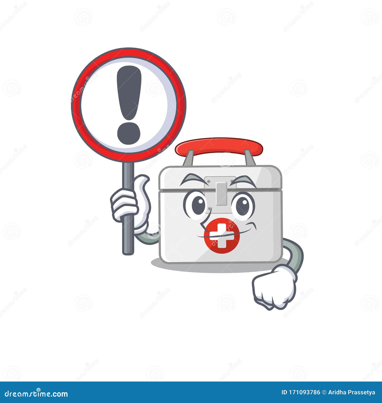 Cool and Funny First Aid Kit Raised Up a Sign Stock Vector