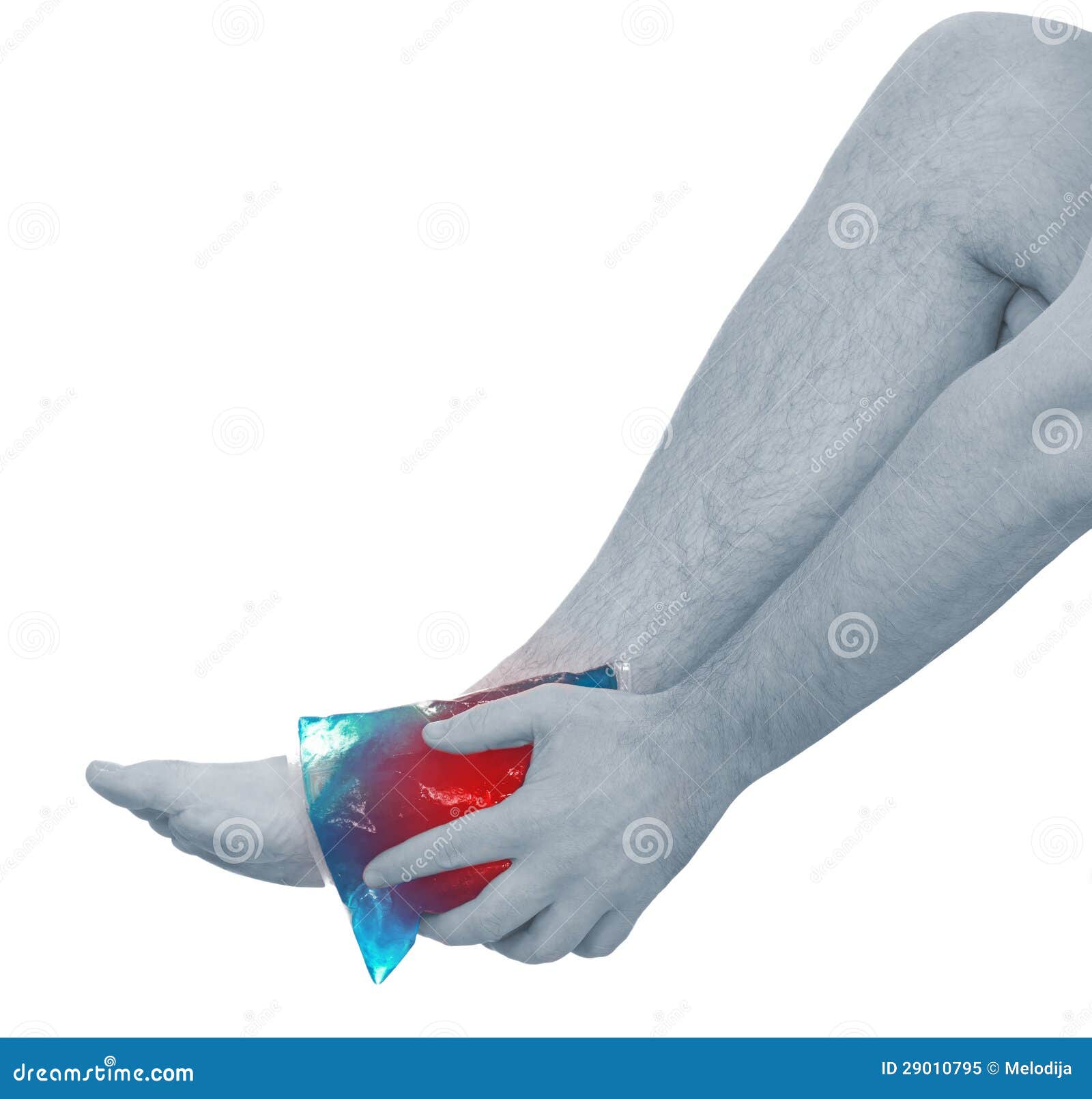 Cool Gel Pack on a Swollen Hurting Ankle. Stock Image Image of