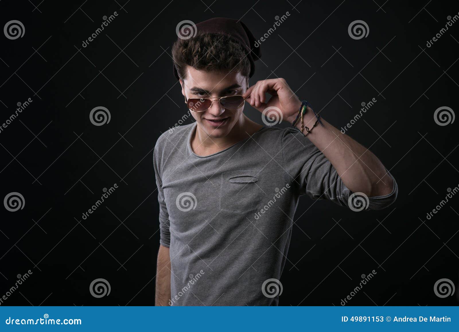 Cool Guy Adjusting His Sunglasses Stock Image Image of teens, style