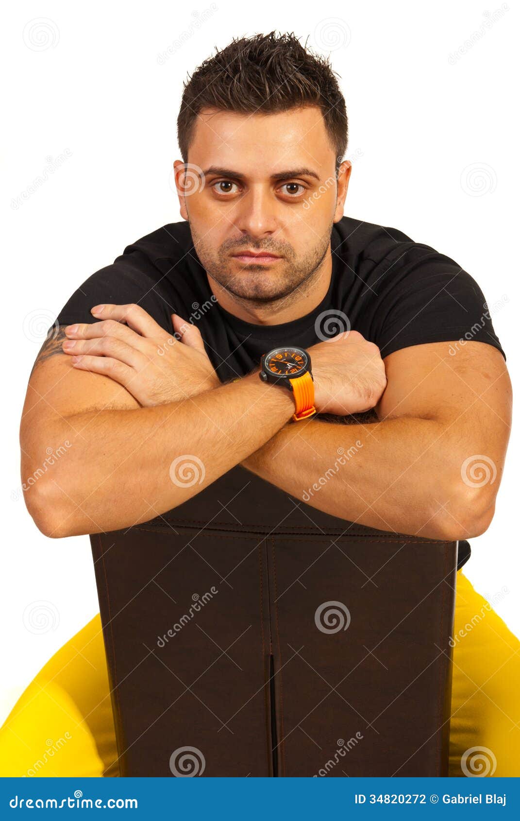 Cool guy sit on chair stock photo. Image of look, people 34820272