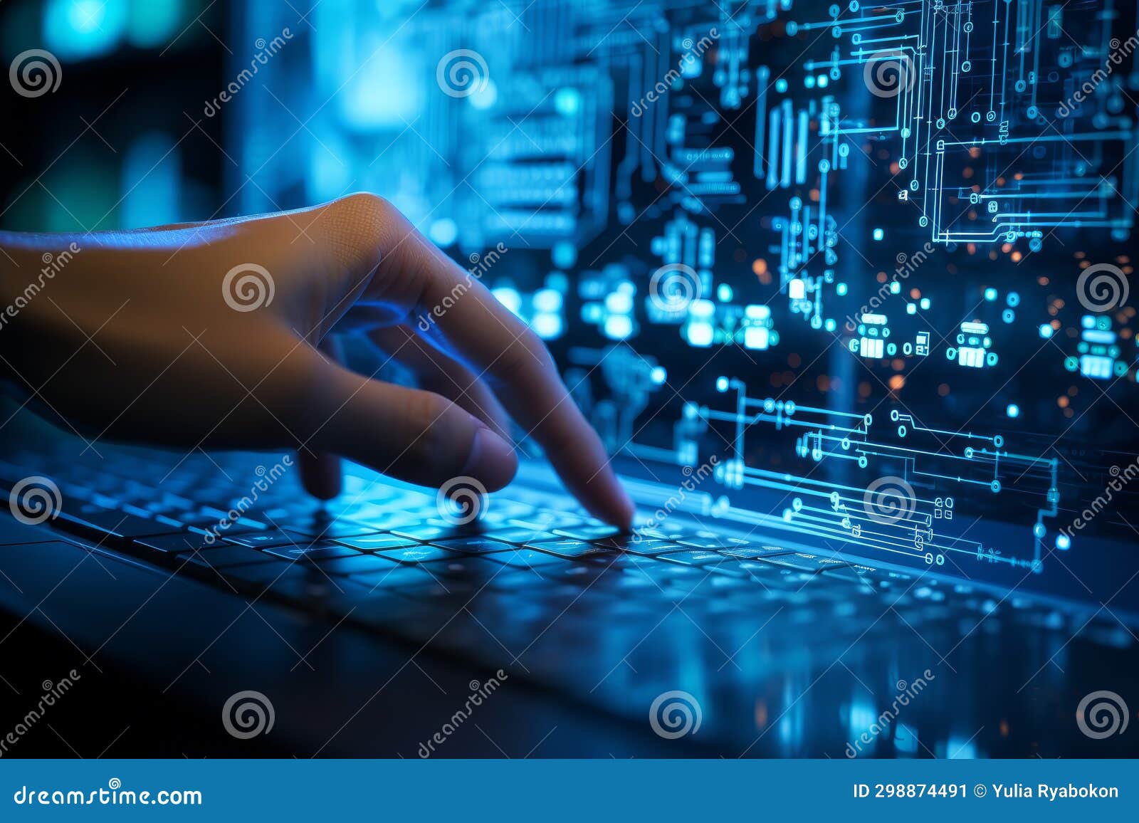 Cool Hand of Robot Touch. Coding Monitor Science Stock Image - Image of ...