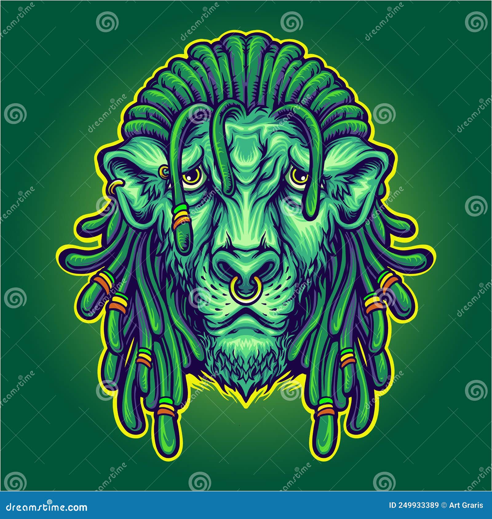 HEAD Rasta Nappe Portrait grunge Lion Head 