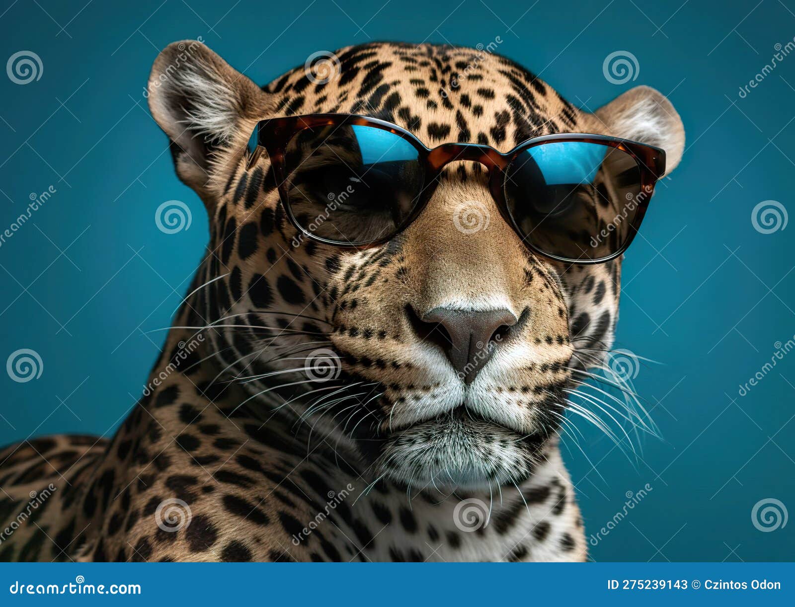 Cool Jaguar Posing in Sunglasses Against a Blue Background. Stock ...