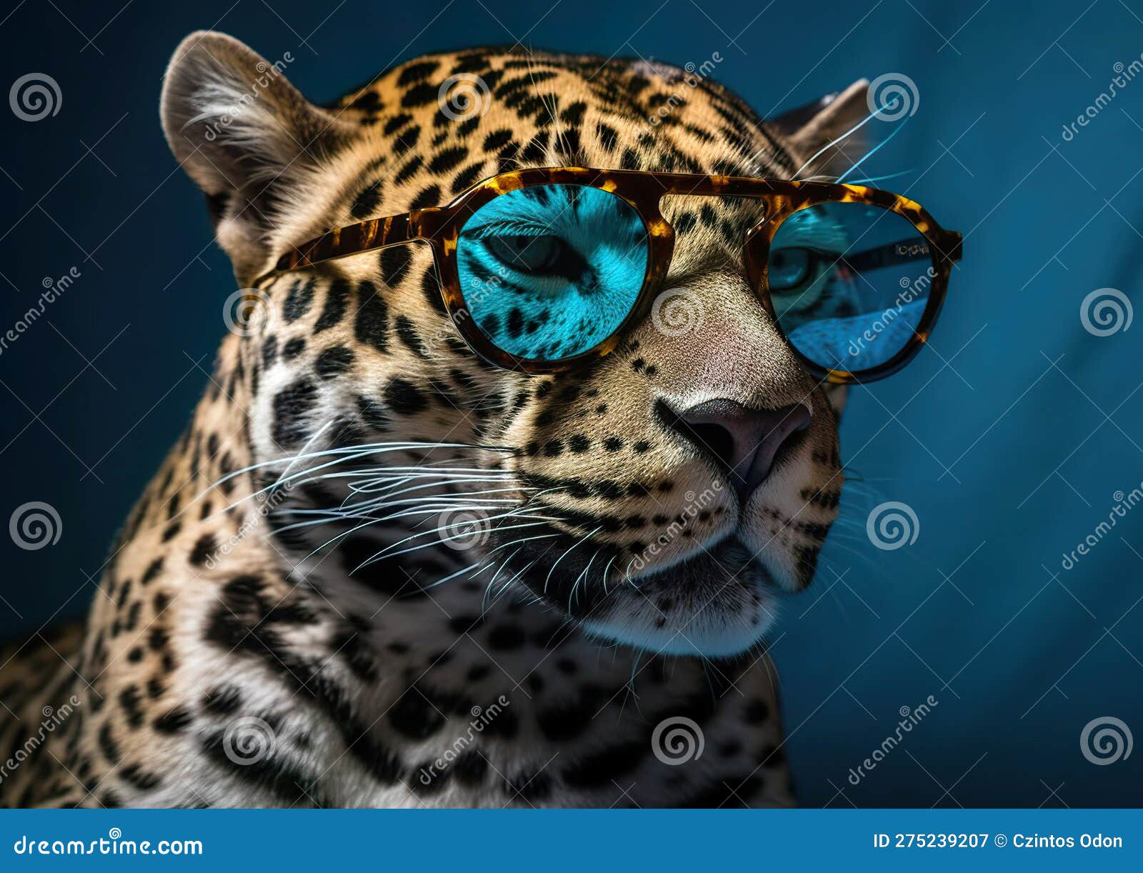 Cool Jaguar Posing in Sunglasses Against a Blue Background. Stock ...