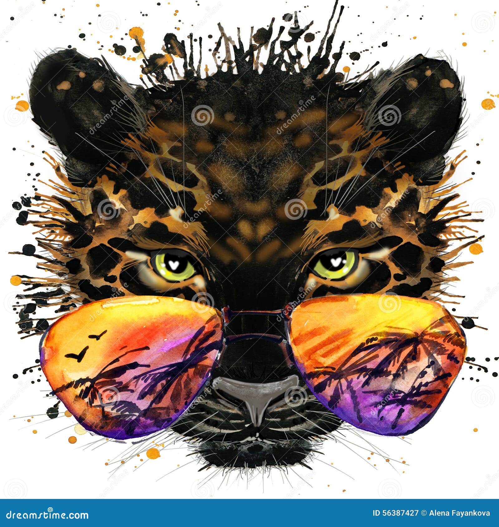 cool jaguar t-shirt graphics. jaguar  with splash watercolor textured background. unusual  watercolor jag