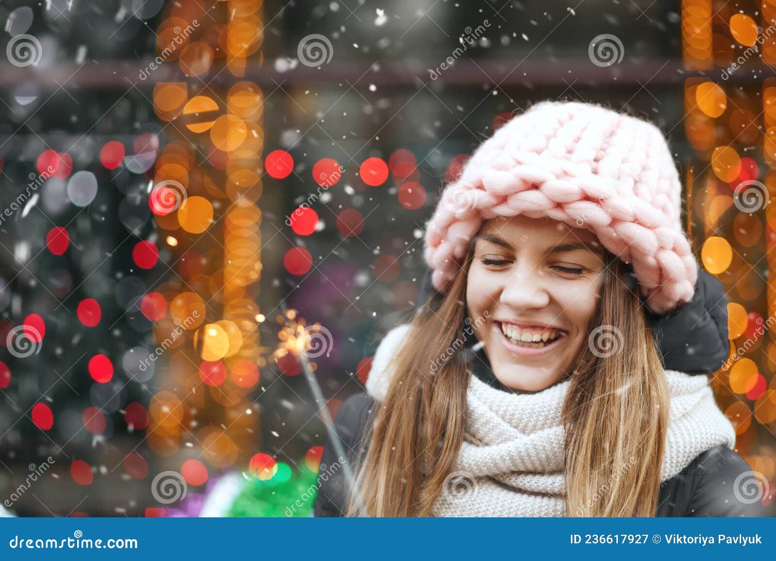 Cool Lady Playing with Sparklers during the Snowfall Stock Image ...