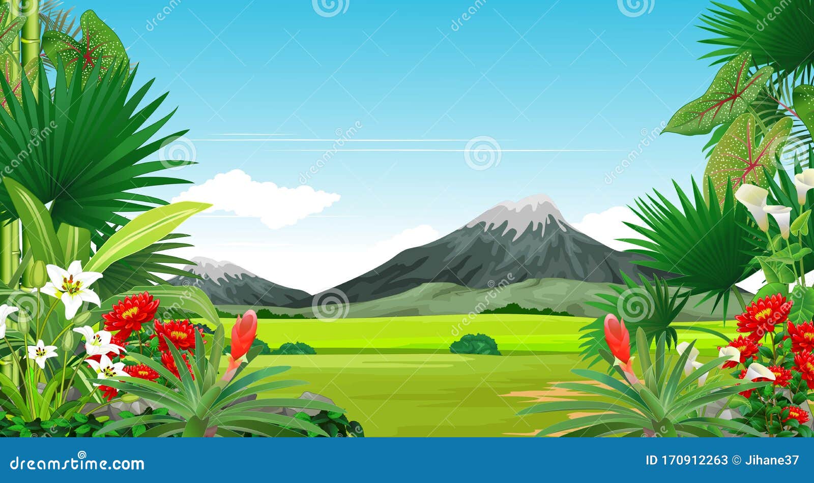 Beautiful Grass Field Landscape View with Mountain Range Cartoon Stock  Illustration - Illustration of colourful, funny: 170912263
