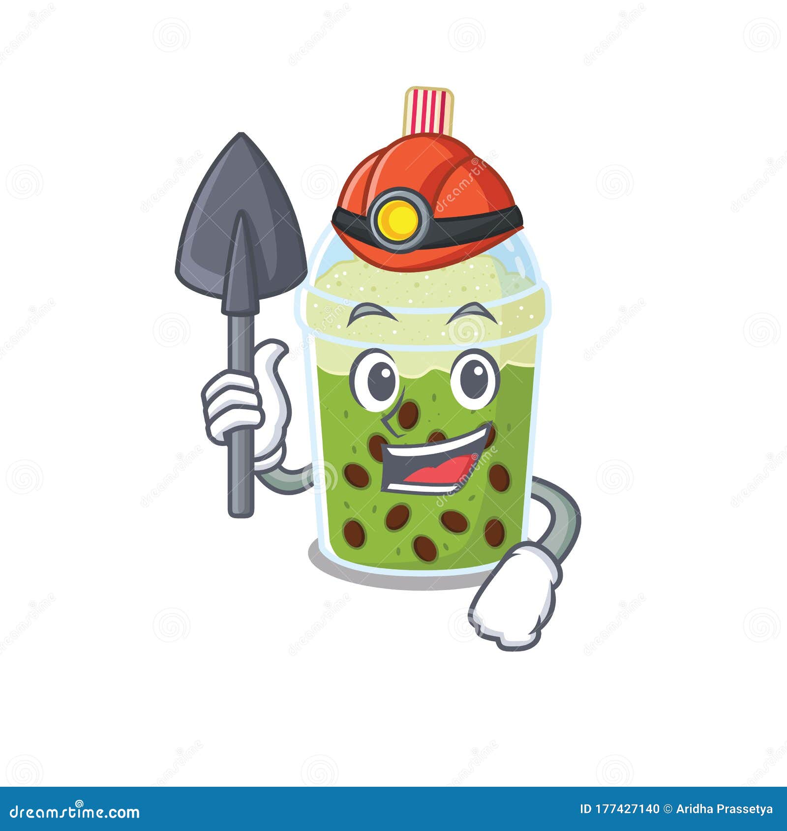 Cool Miner Worker of Matcha Bubble Tea Cartoon Character Design Stock Vector Illustration of