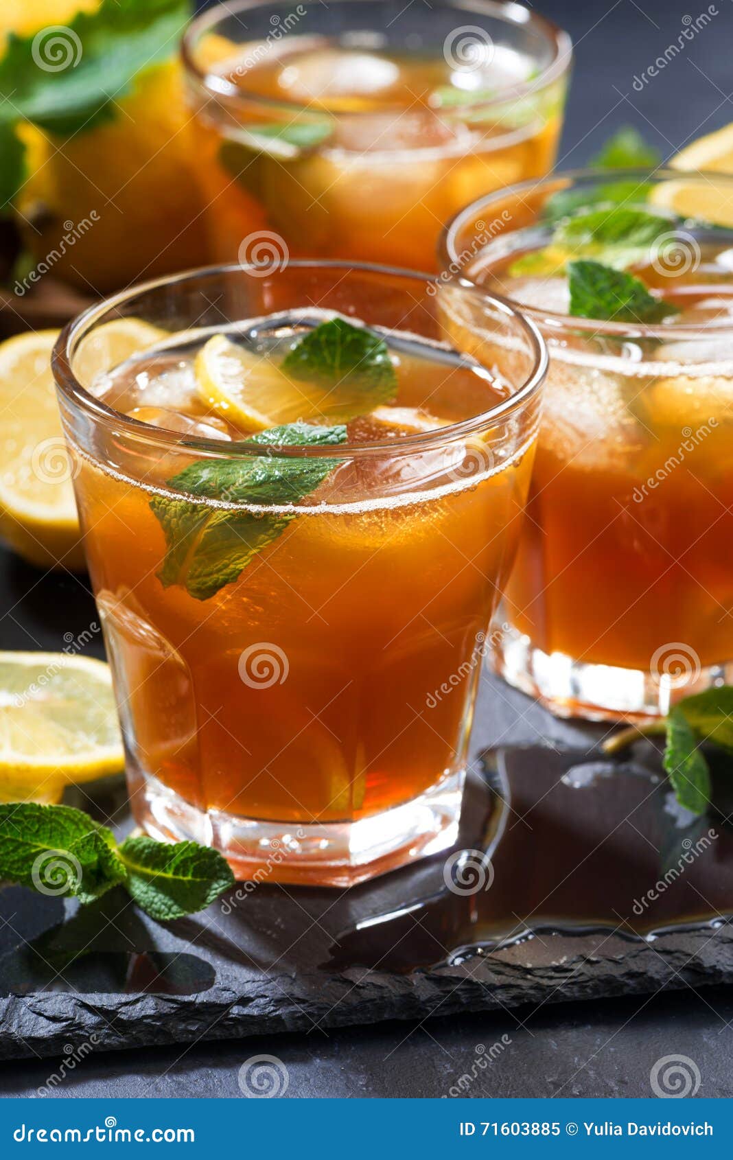 Cool Mint Iced Tea in Glasses, Closeup Vertical Stock Image Image of