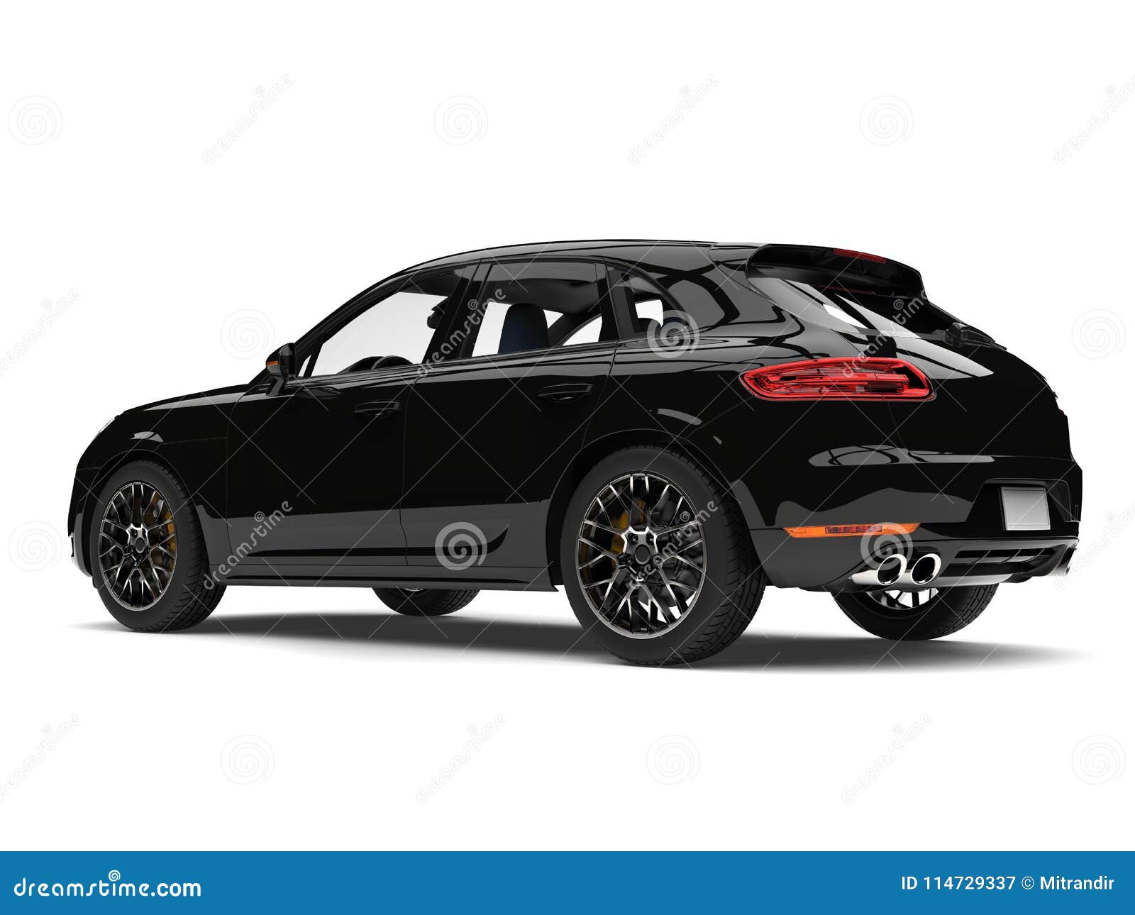 cool modern family car - shiny black - side rear view