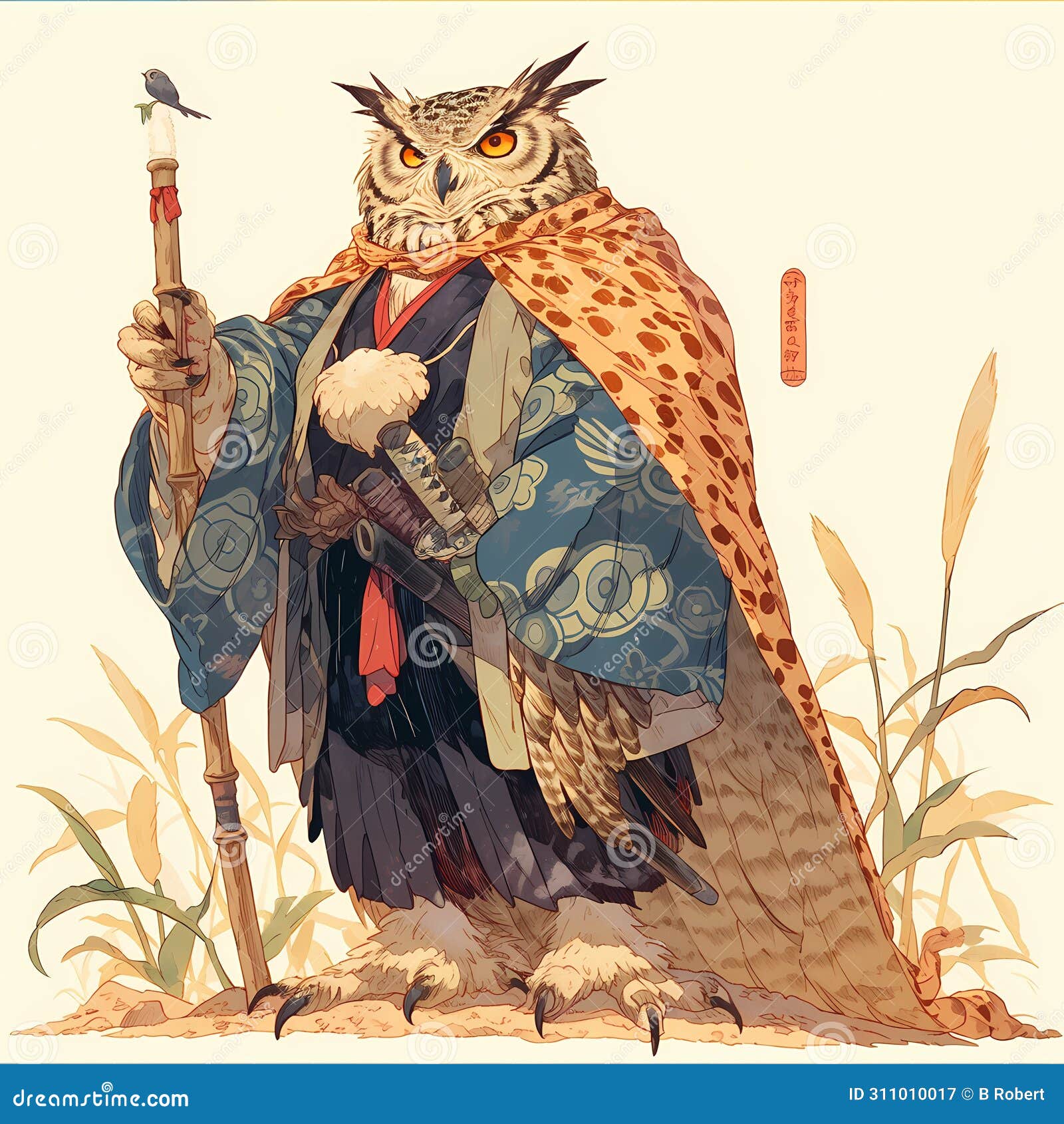 Cool Owl Ninja, Symbolizing Wisdom and Stealth Stock Illustration