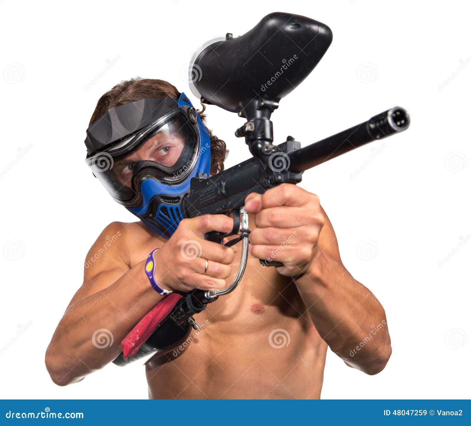 Cool Paintball Player with Marker on White Background Stock Image