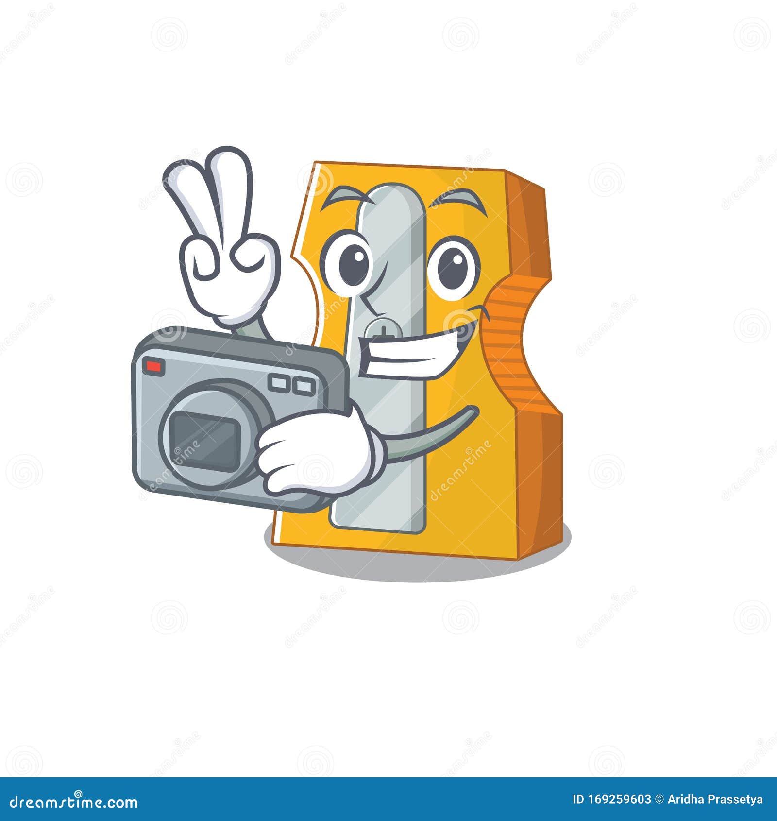 Cool Photographer Pencil Sharpener Character with a Camera Stock Vector