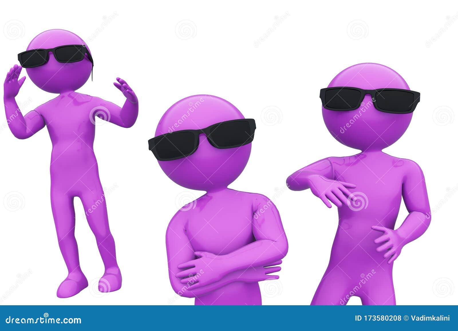 Cool Purple Stickman Figures in Sunglasses. Stock Illustration