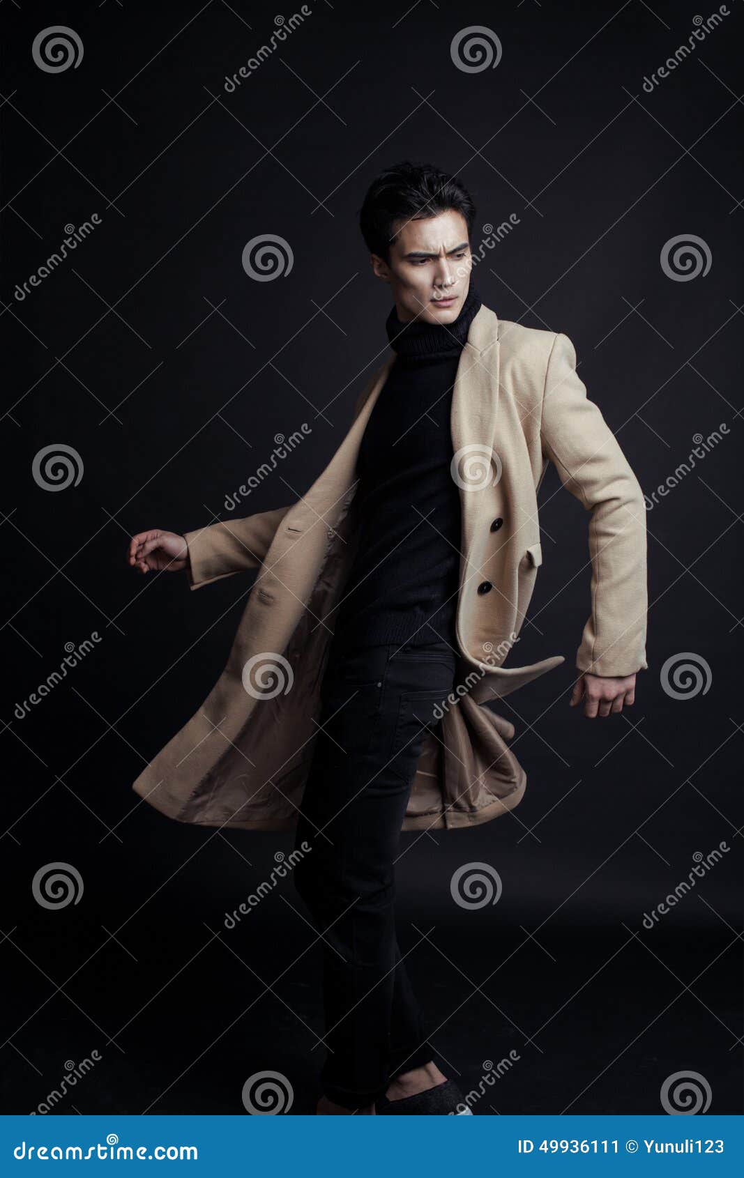 Cool Real Young Man in Coat on Black Background Stock Image Image of