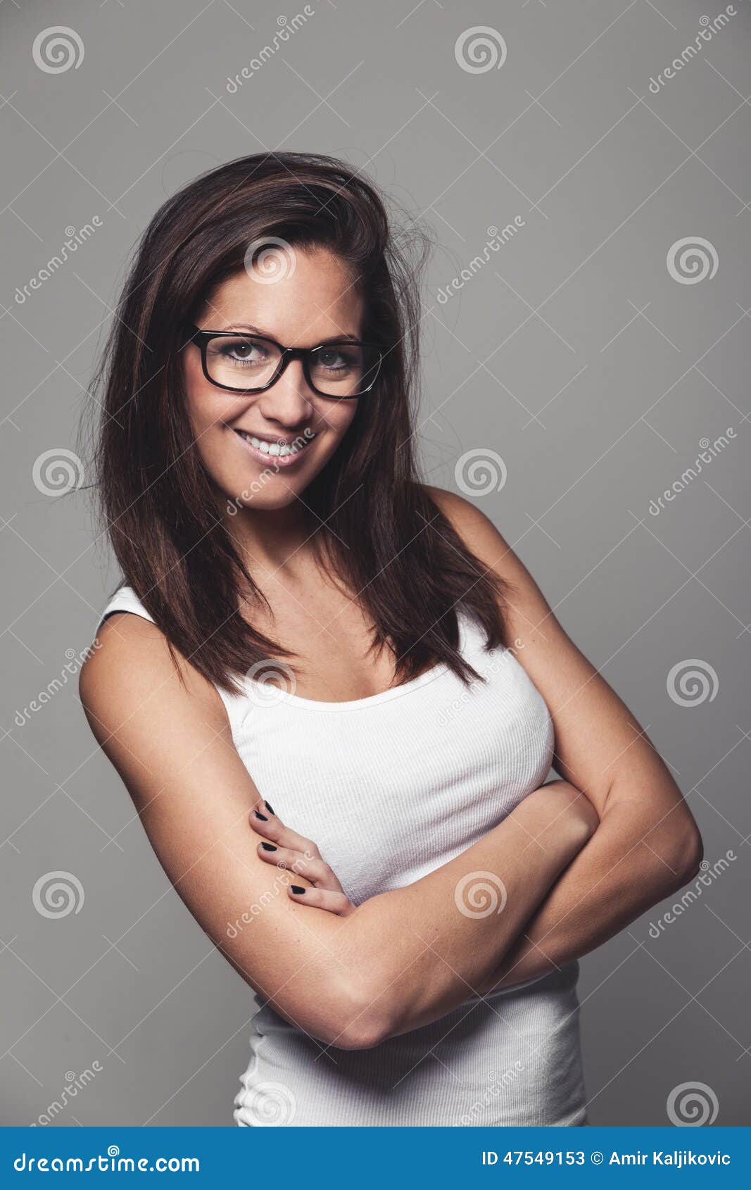 Cool Shapely Girl with Nerdy Glasses - Image of attractive, happy: 47549153