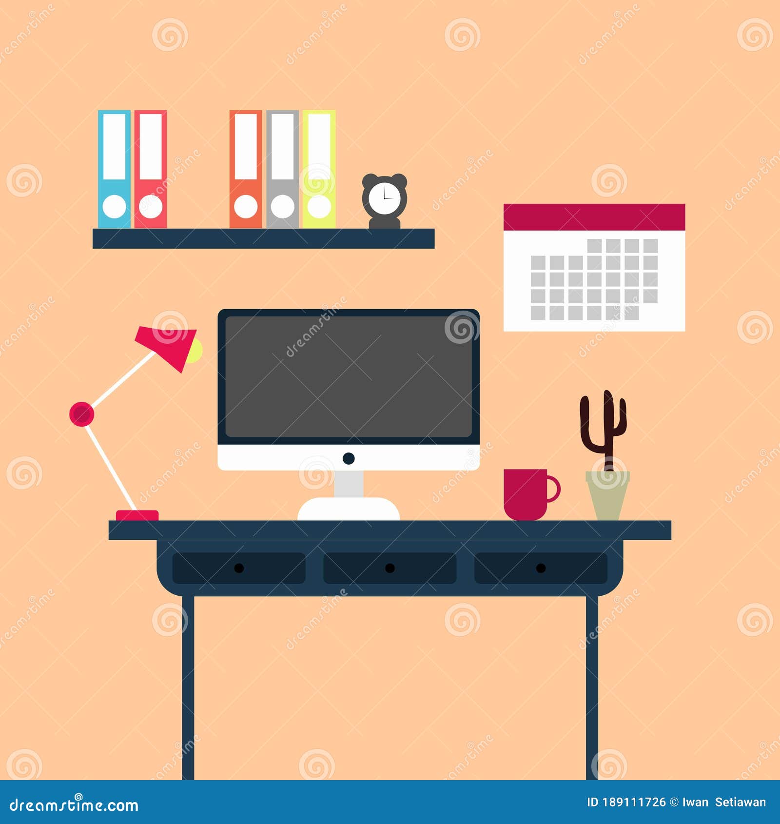 Cool Simple Office Desk Concept Stock Vector Illustration Of Cool Flat 189111726