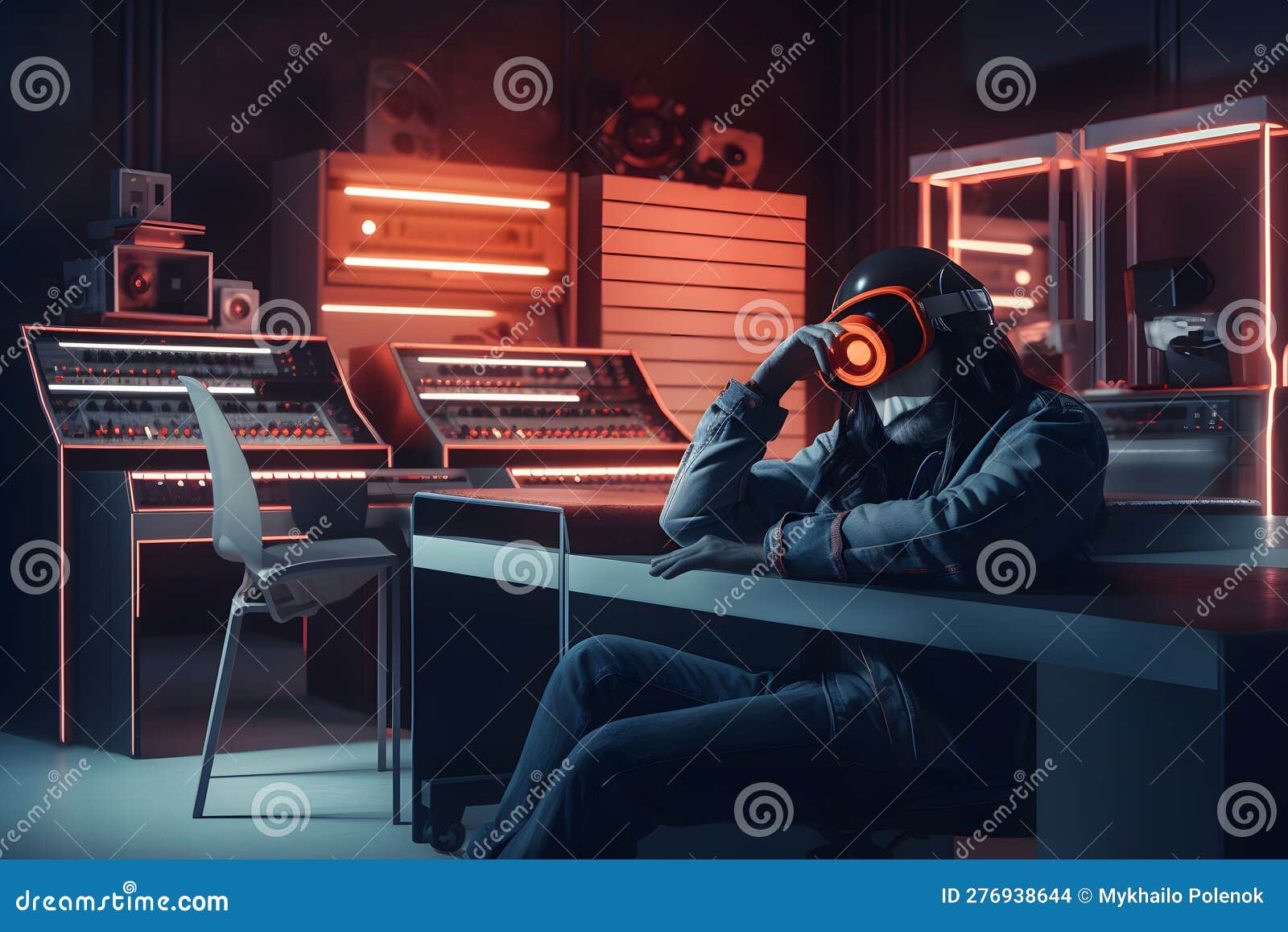 cool stylish monkey dj. synthwave neon. neural network ai generated