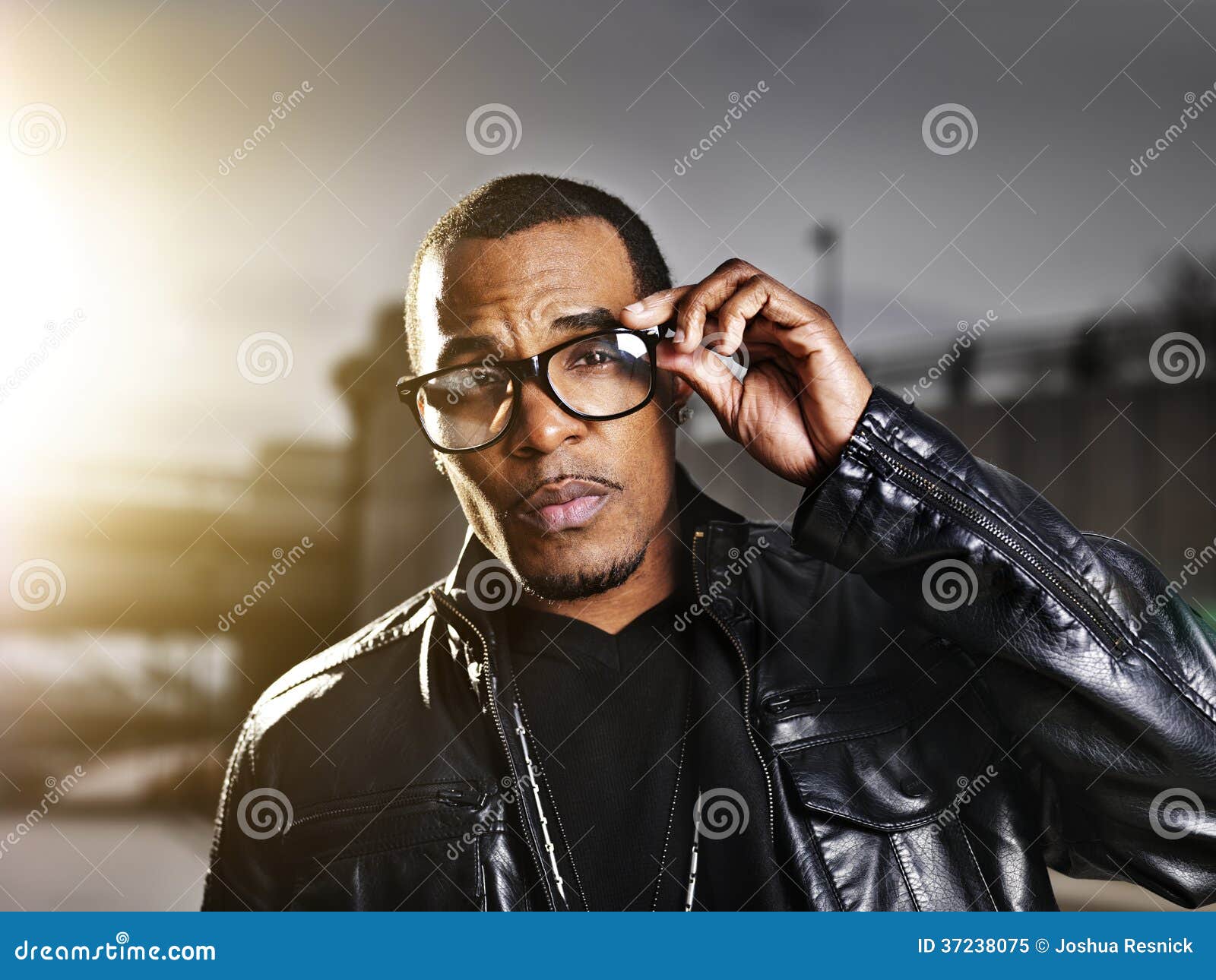 Cool Urban African American Man Wearing Glasses Stock ...
