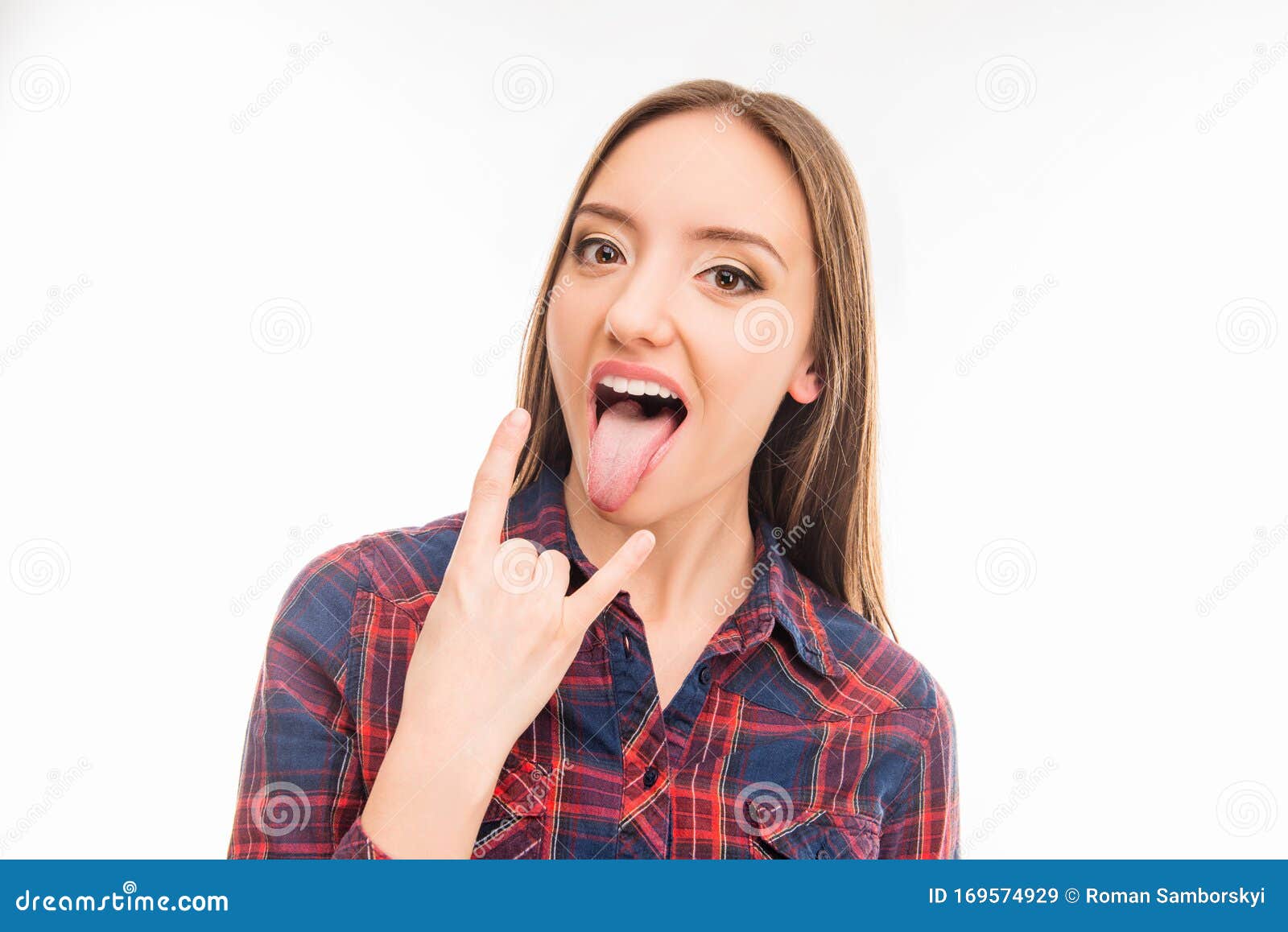 Cool Young Girl Showing Her Tongue and Sign of the Horns Stock Image ...