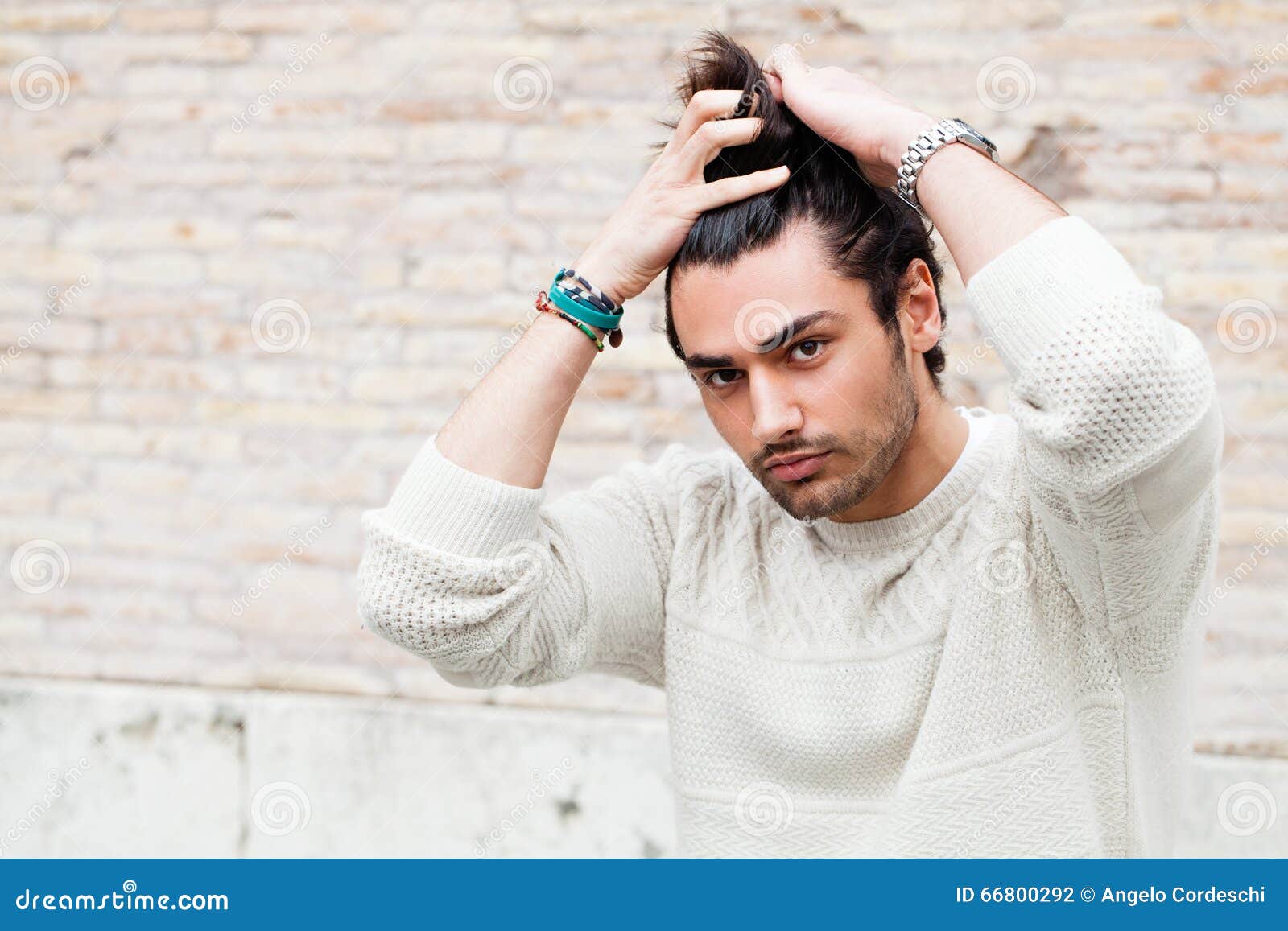 Cool Young Man Fashion Model, Hairstyle. Hand in the Hair Stock Photo -  Image of clothing, cool: 66800292