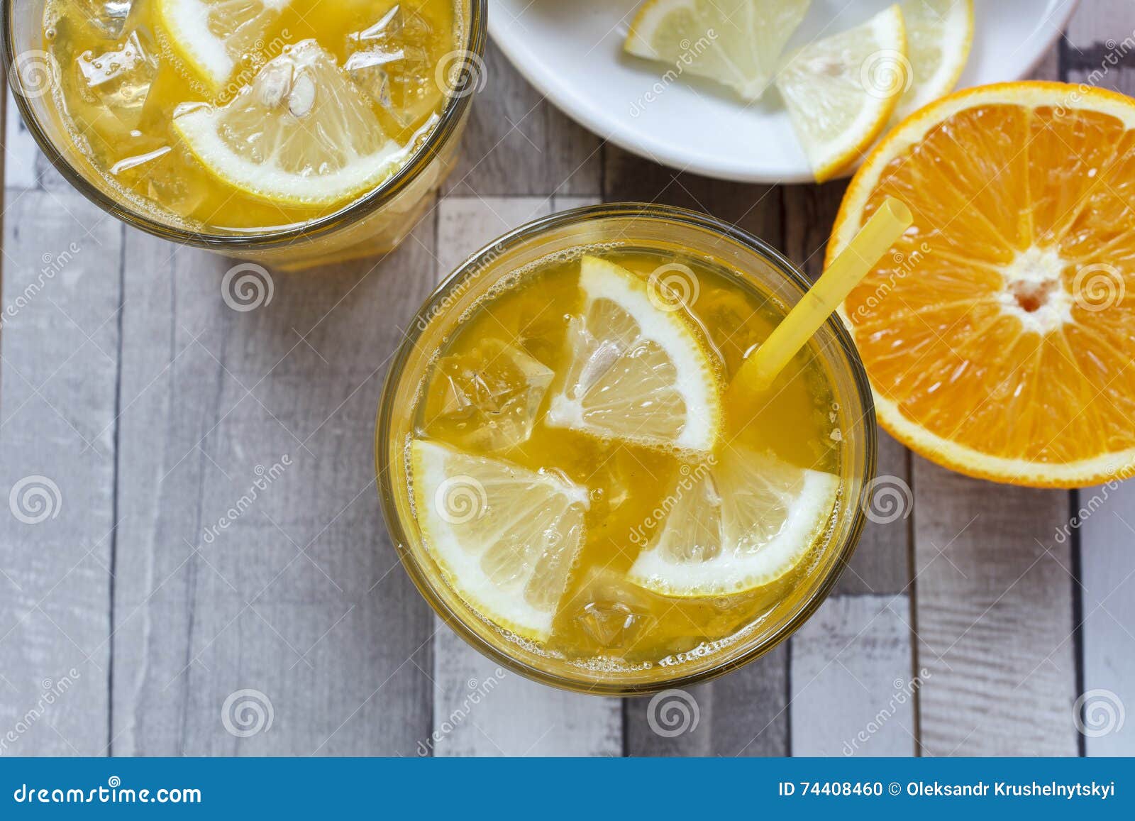 The Cooled Drink with Fresh Lemon and Orange Stock Photo Image of