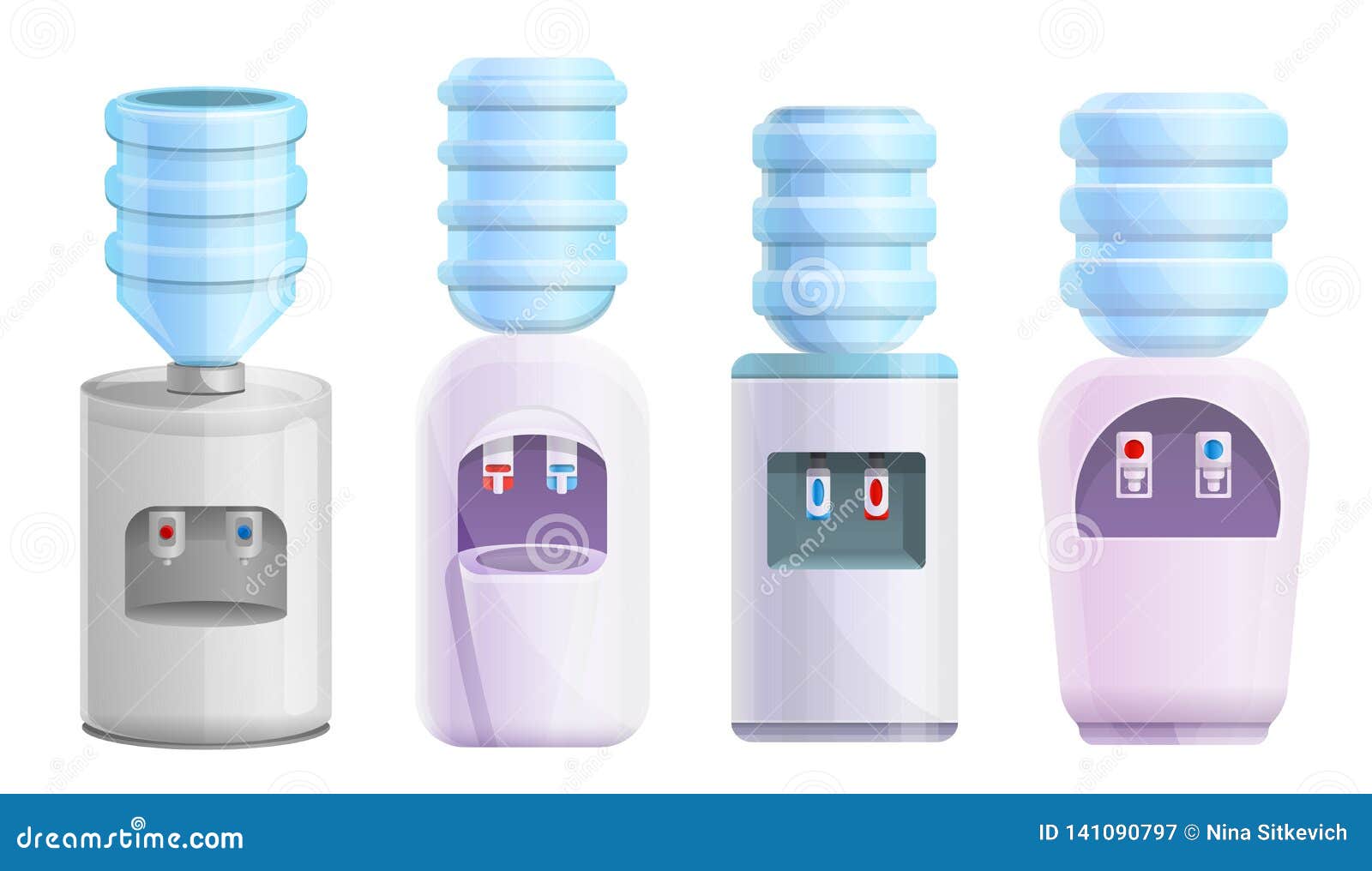 Cooler Water Icons Set, Cartoon Style Stock Vector Illustration of