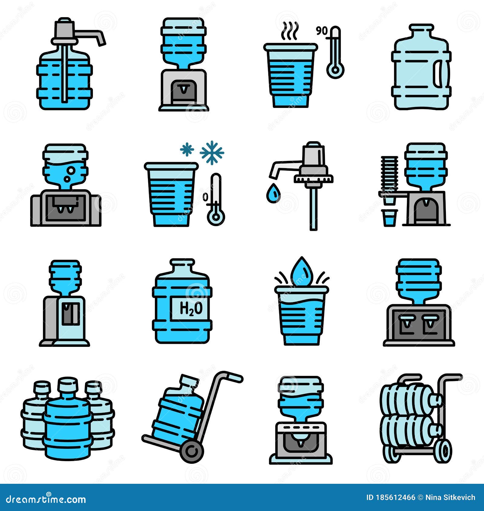 Cooler Water Icons Set, Outline Style Stock Vector - Illustration of ...